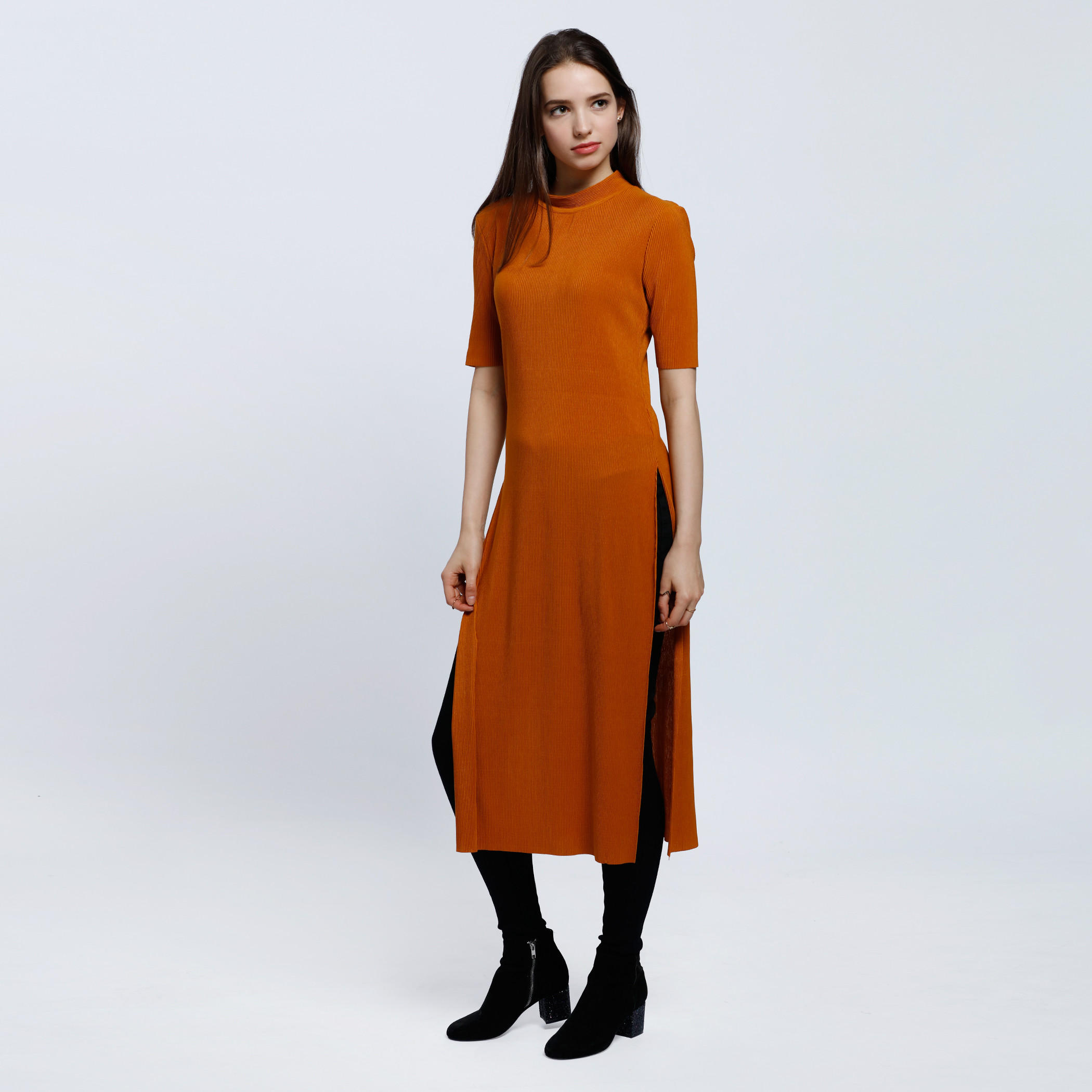 High Neck Tunic Top with Short Sleeves-women-clothing-shirtsandblouses-blouses-image-1