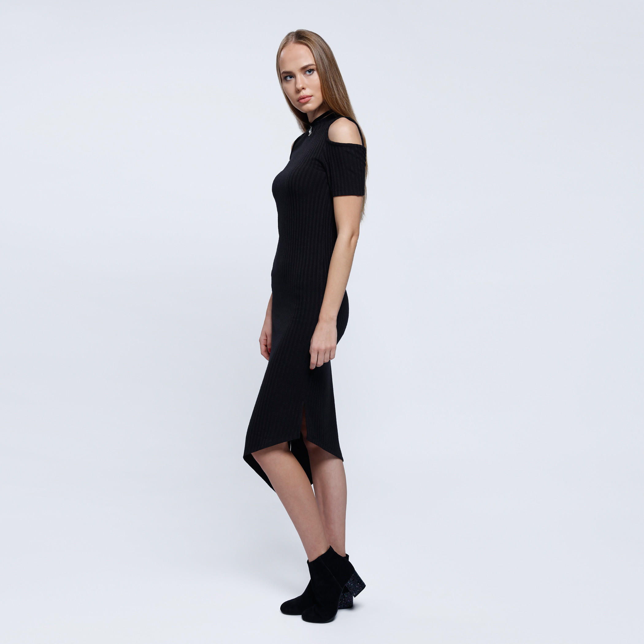 Asymetrical Midi Dress with Cold Shoulders-women-clothing-dresses-image-3
