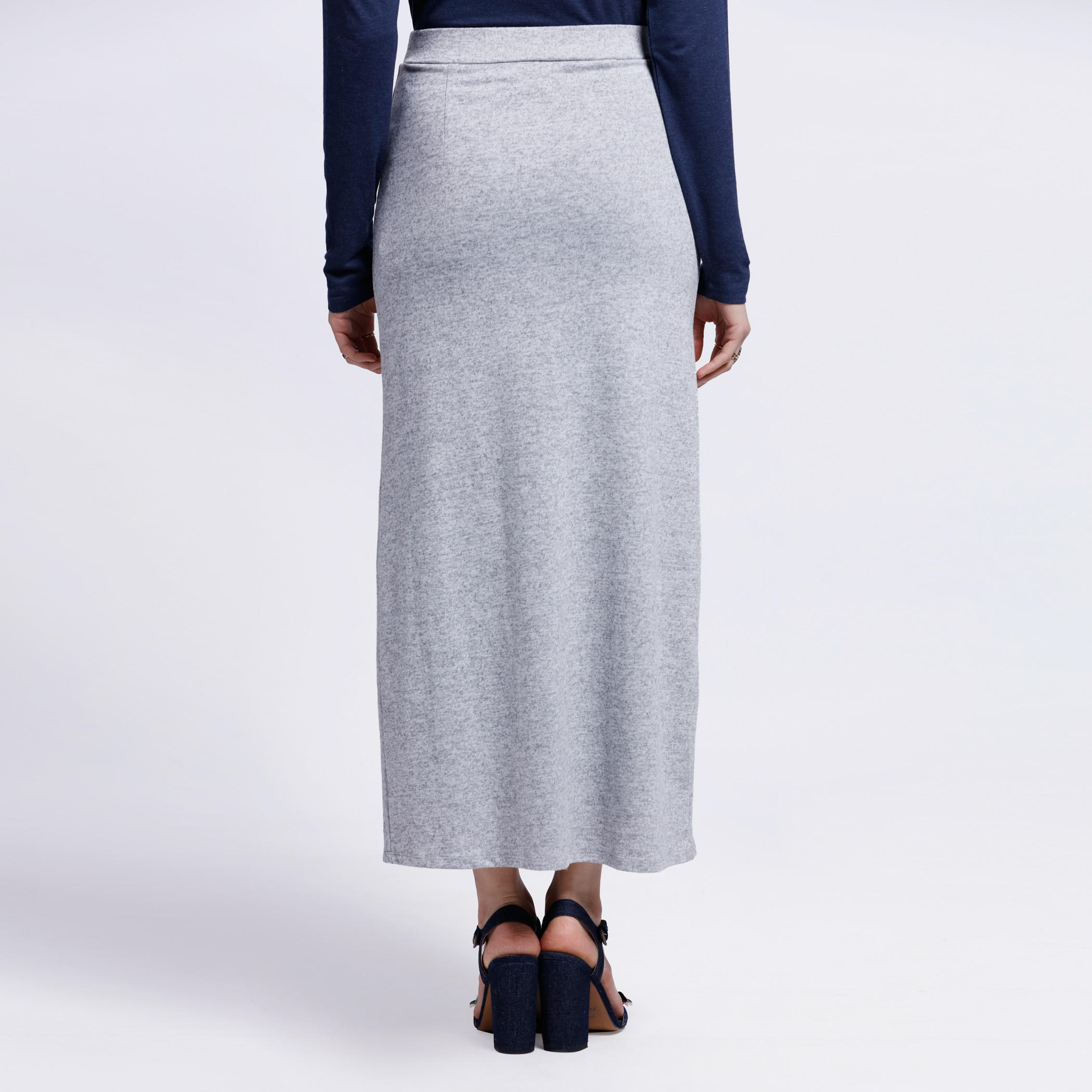 Melange Slit Skirt with Elasticised Waistband-women-clothing-bottoms-skirts-image-2