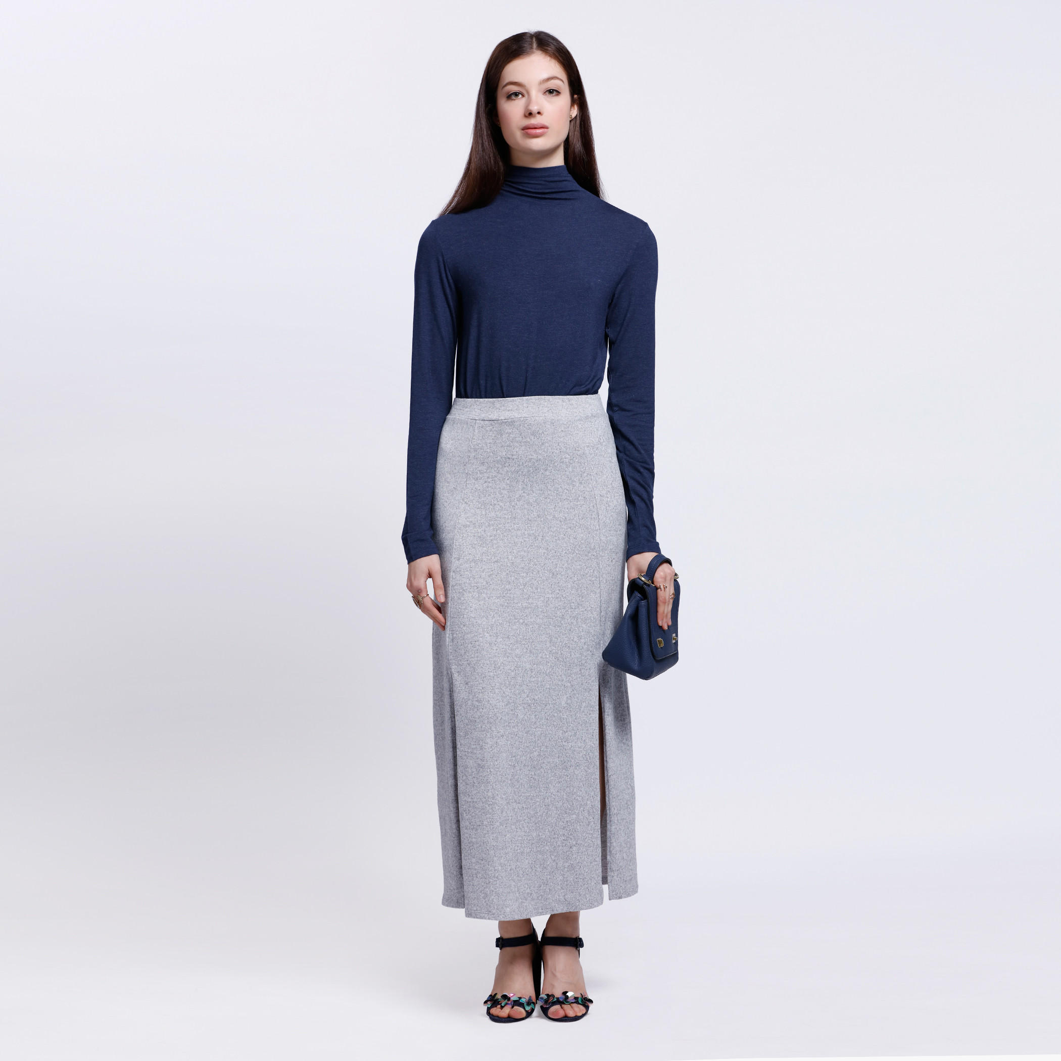 Melange Slit Skirt with Elasticised Waistband-women-clothing-bottoms-skirts-image-5