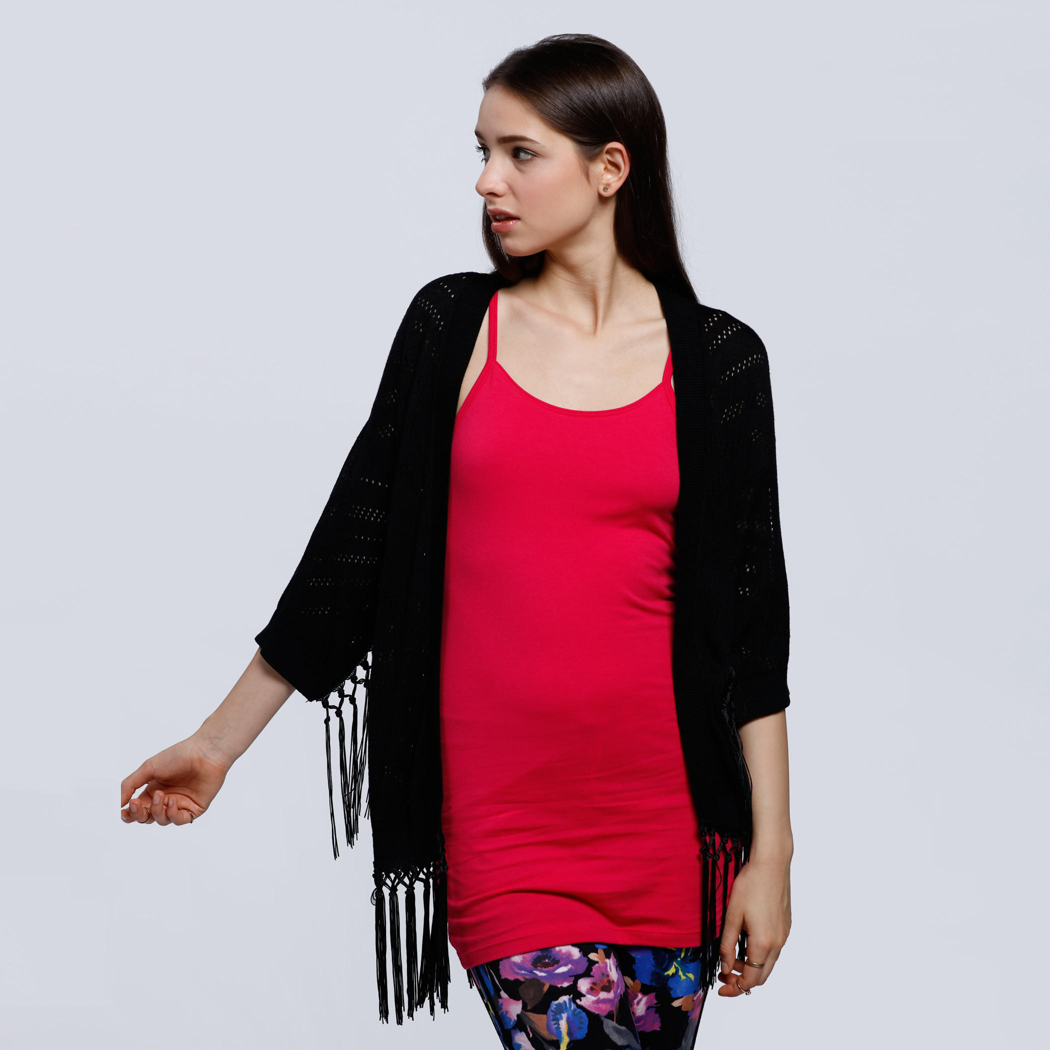 3/4 Sleeves Shrug with Tassels -women-winterwear-cardigansandjumpers-cardigans-image-1