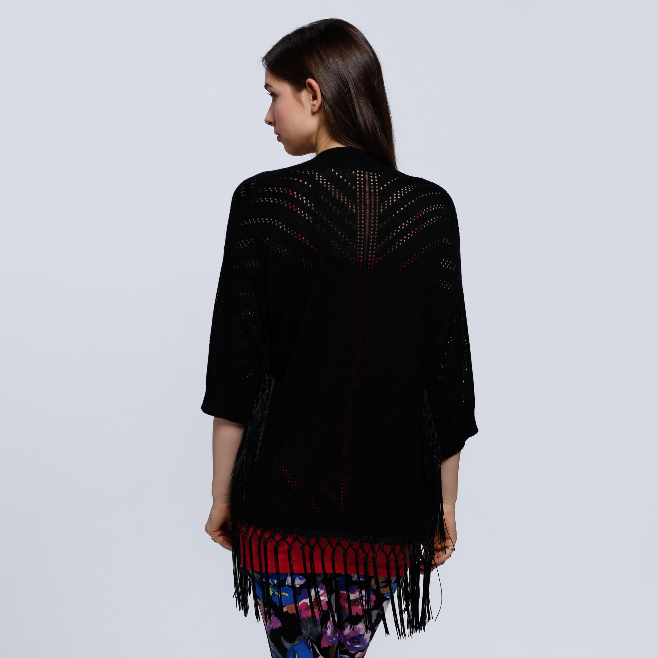 3/4 Sleeves Shrug with Tassels -women-winterwear-cardigansandjumpers-cardigans-image-2