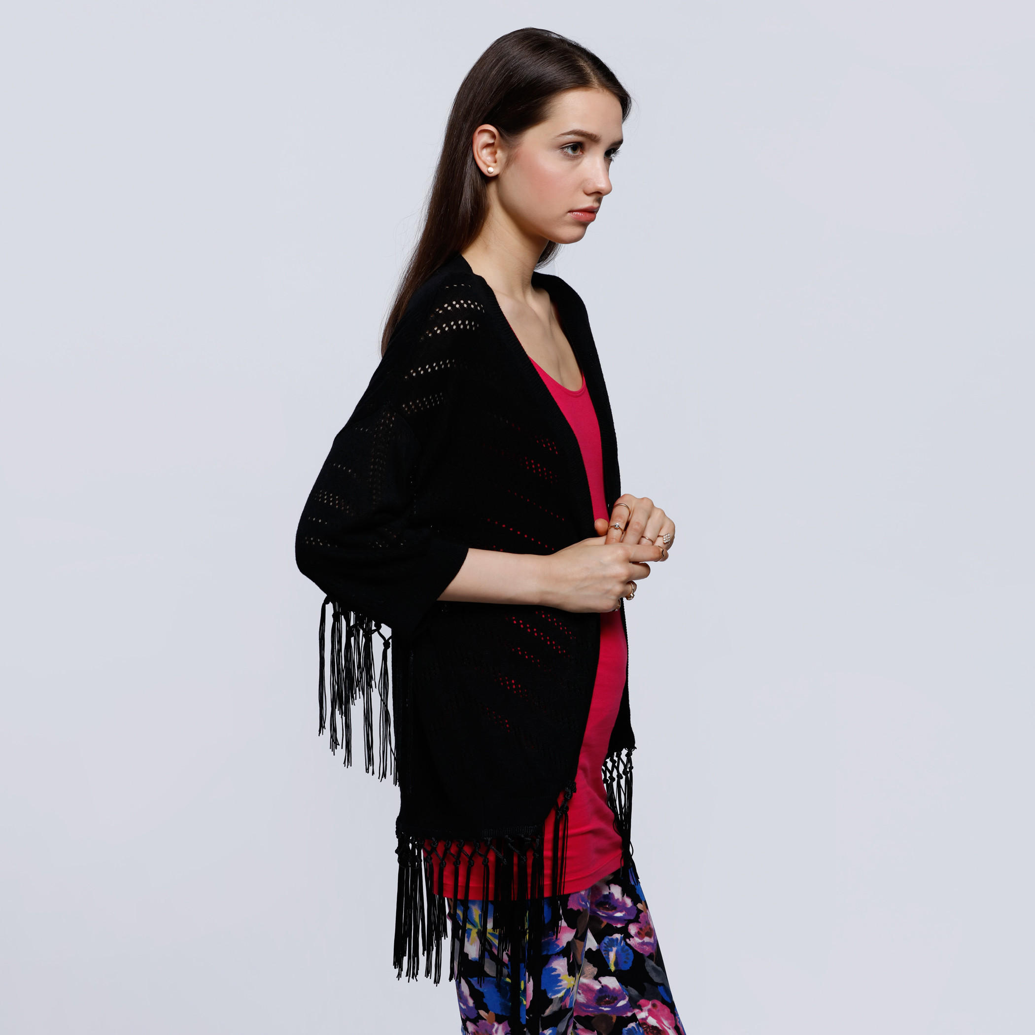 3/4 Sleeves Shrug with Tassels -women-winterwear-cardigansandjumpers-cardigans-image-3