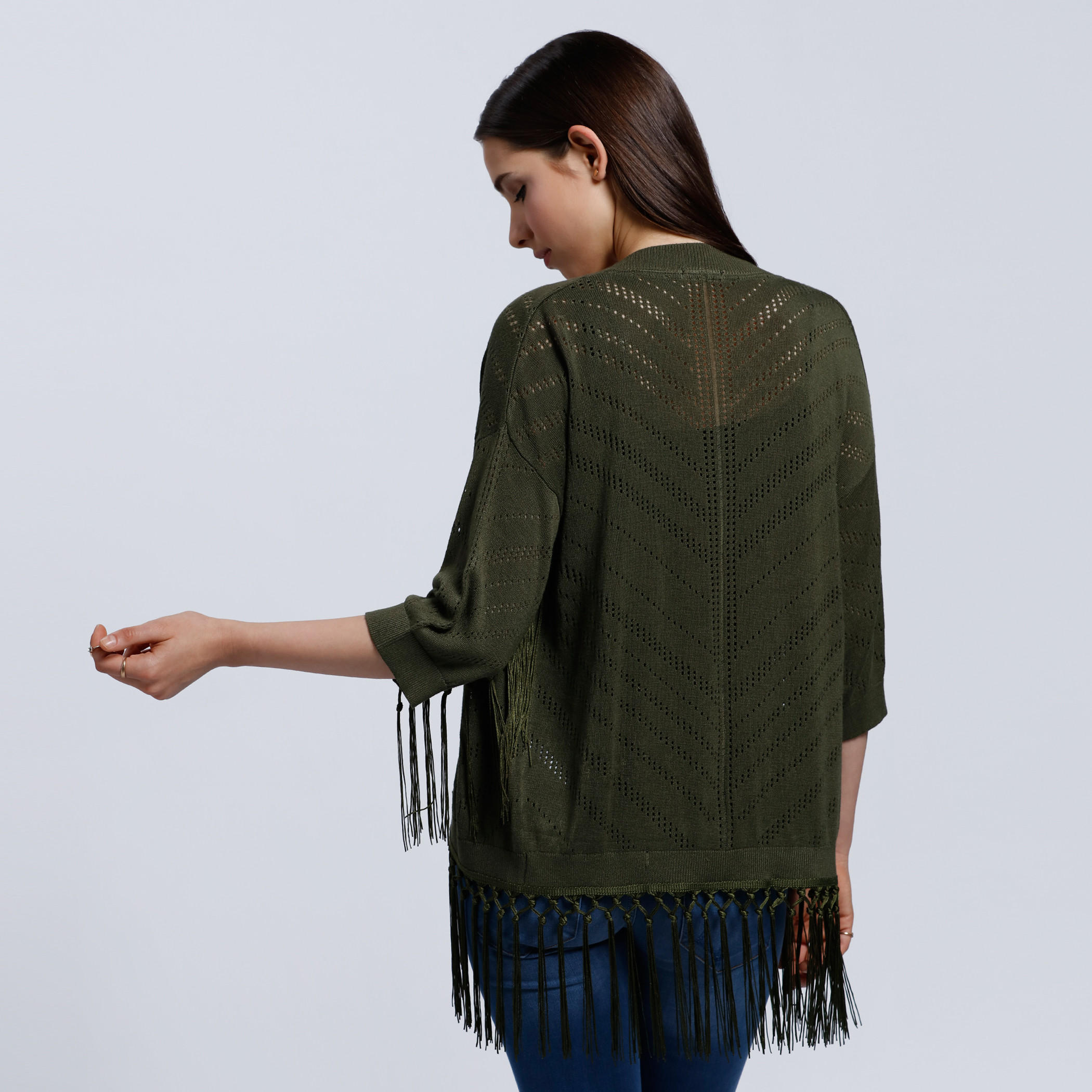 3/4 Sleeves Shrug with Tassels -women-winterwear-cardigansandjumpers-cardigans-image-7