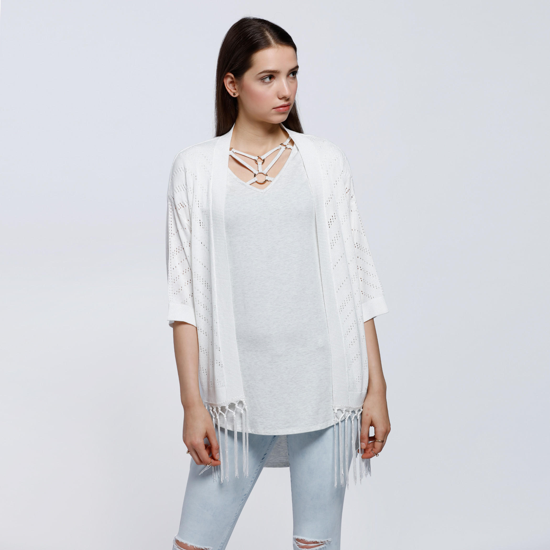 3/4 Sleeves Shrug with Tassels -women-winterwear-cardigansandjumpers-cardigans-image-11