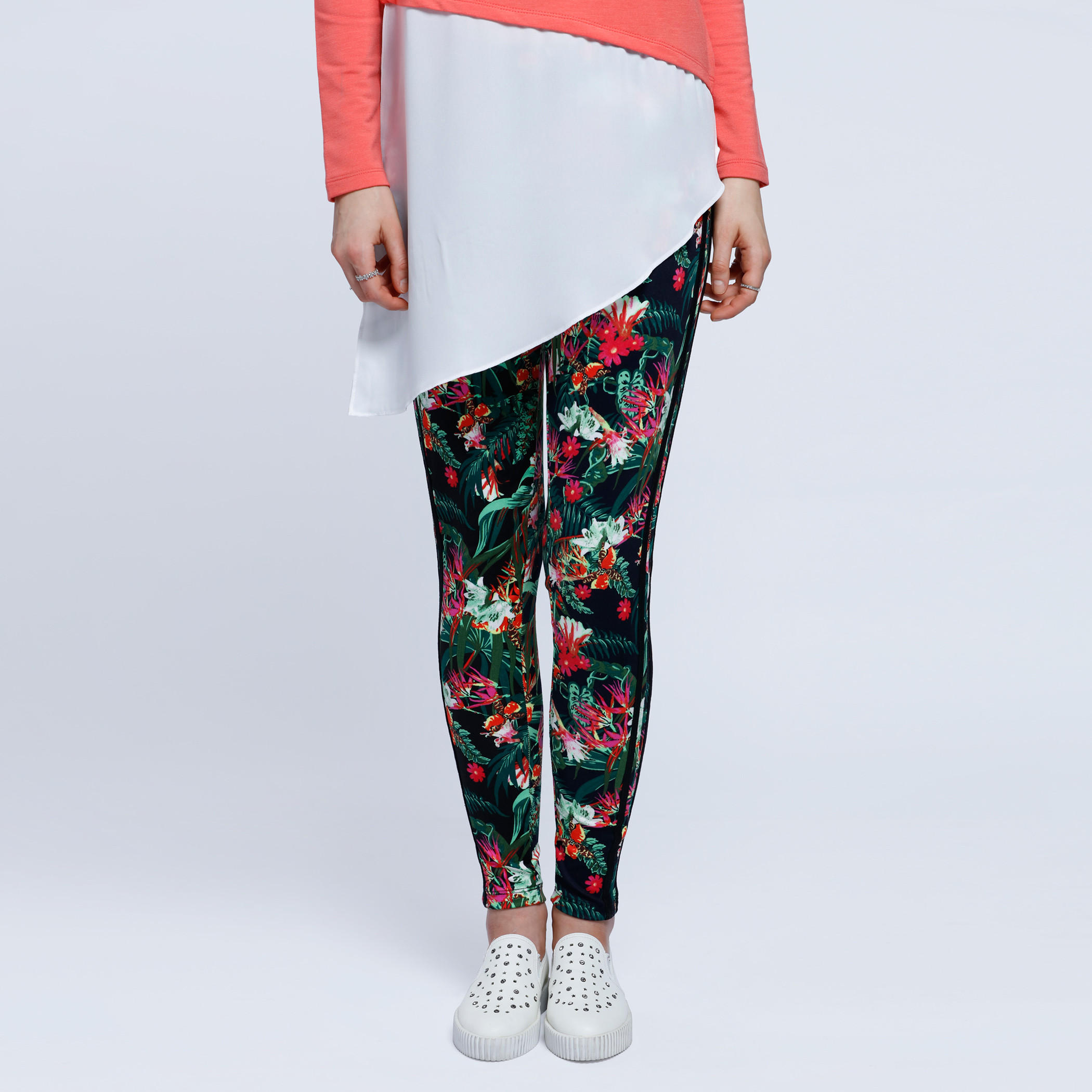 Printed Full Length Leggings with Contrasting Side Panels-women-clothing-bottoms-leggings-image-1