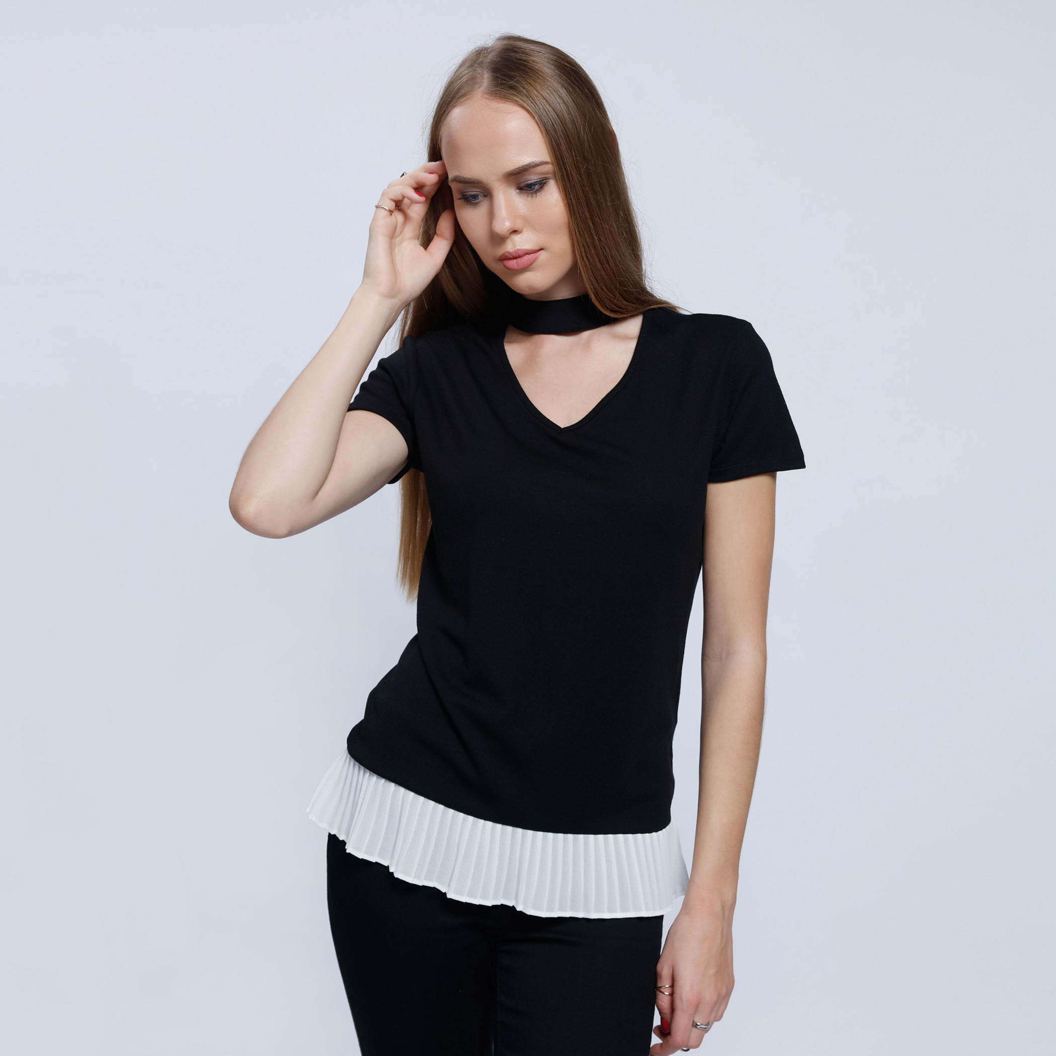 Short Sleeves Top with Choker Neck-women-clothing-shirtsandblouses-blouses-image-1