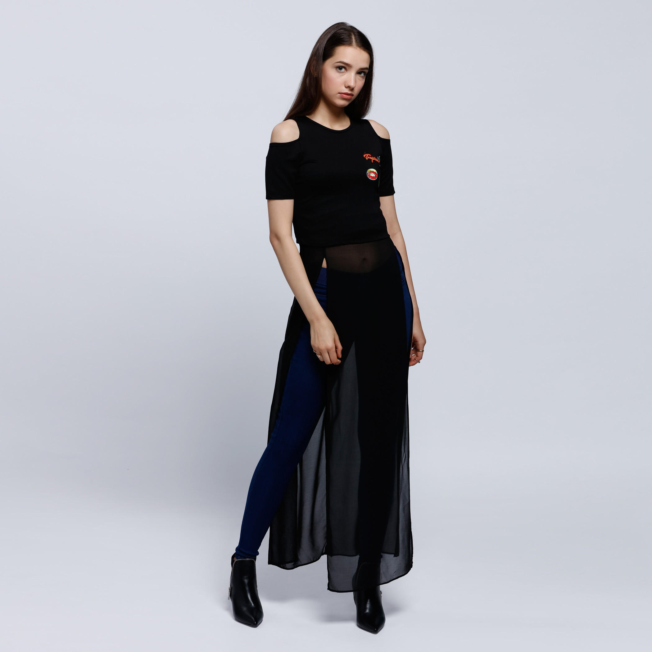 Round Neck Tunic Top with Long Woven Panels and Cold Shoulders-women-clothing-shirtsandblouses-blouses-image-1