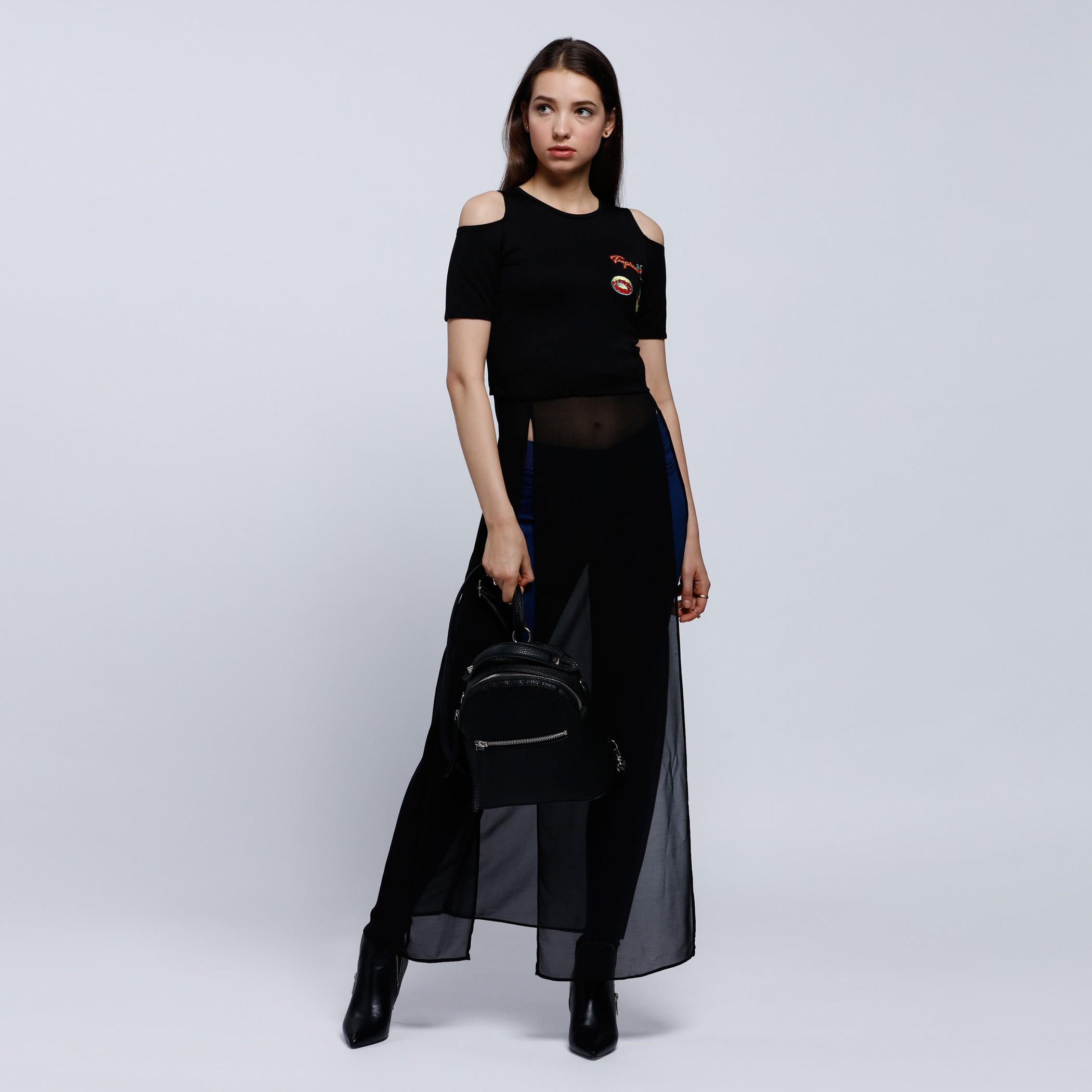 Round Neck Tunic Top with Long Woven Panels and Cold Shoulders-women-clothing-shirtsandblouses-blouses-image-1