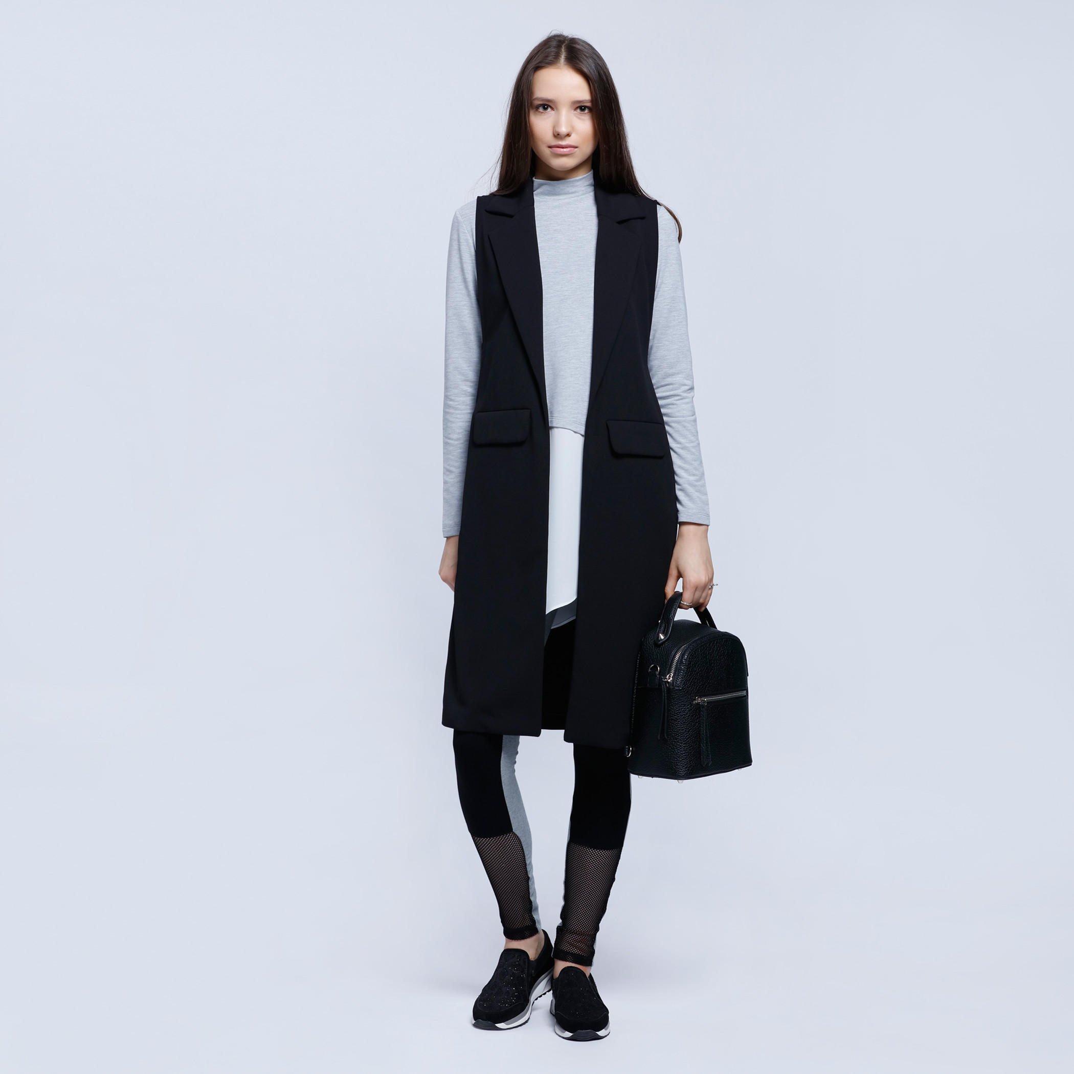 Sleeveless Longline Blazer with Notch Collar and Patch Pockets-women-winterwear-coatsandjackets-jackets-image-1