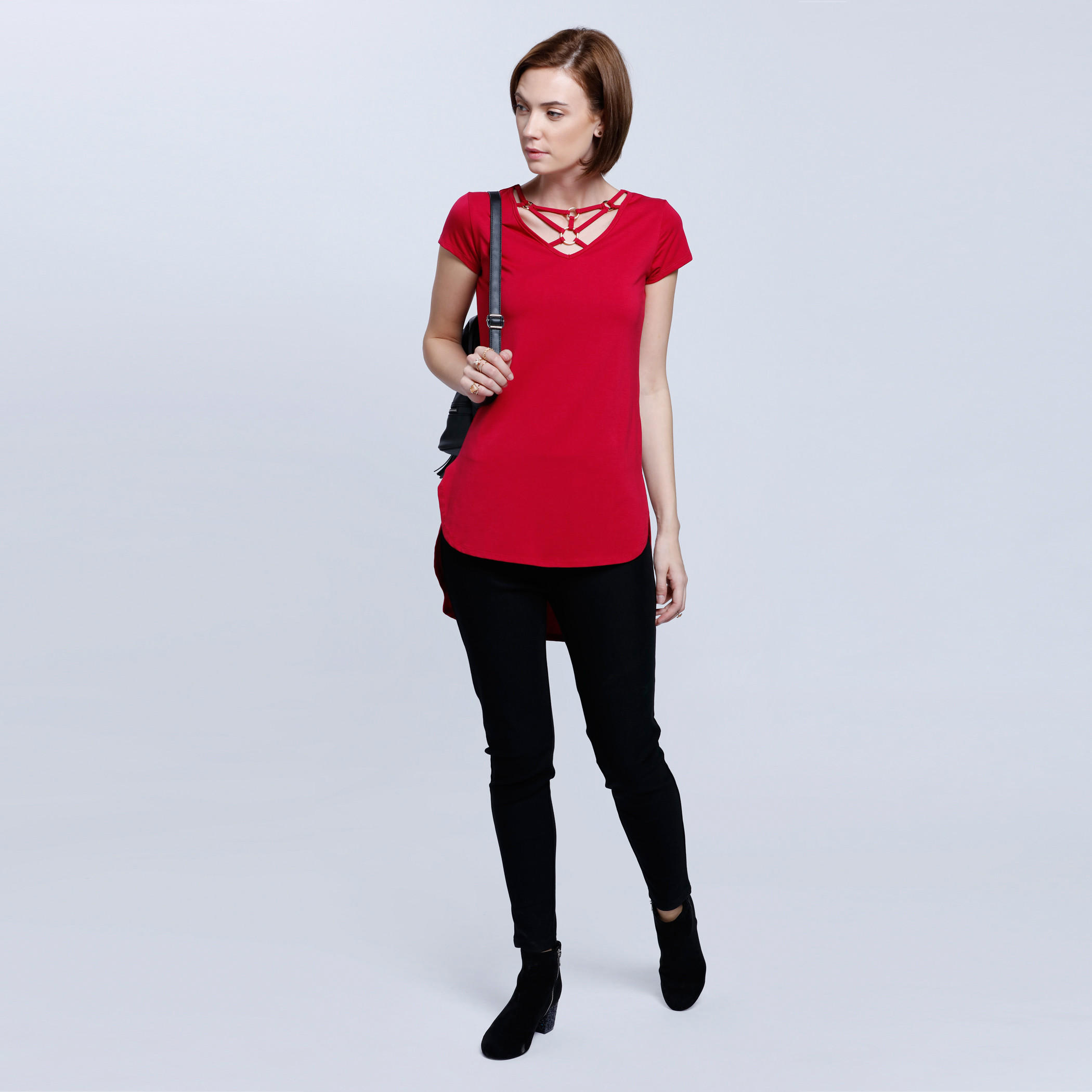 V-Neck Top with Strap Detail and Short Sleeves-women-clothing-shirtsandblouses-blouses-image-5