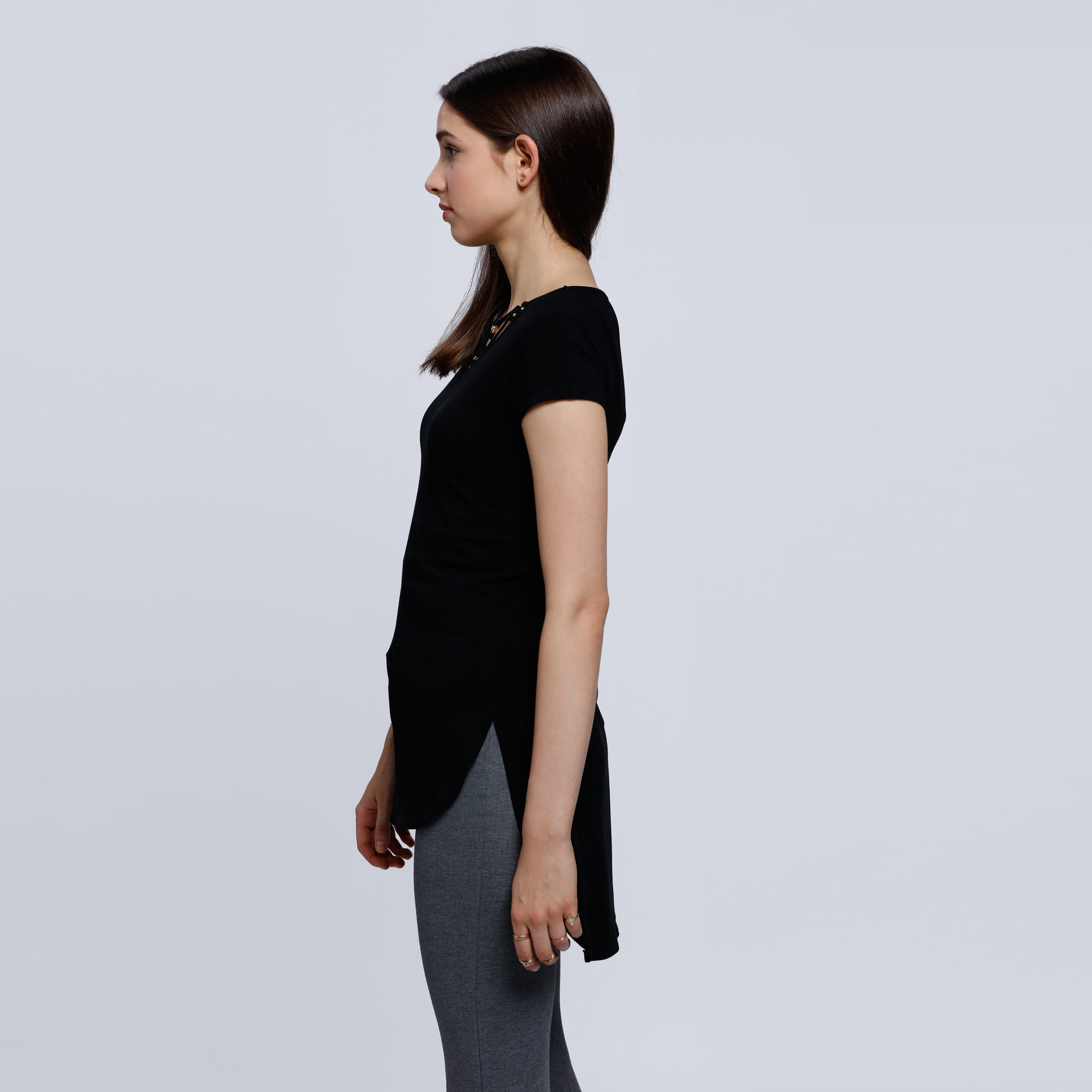 V-Neck T-Shirt With Front Strap Detail and Short Sleeves-women-clothing-tshirts-image-3