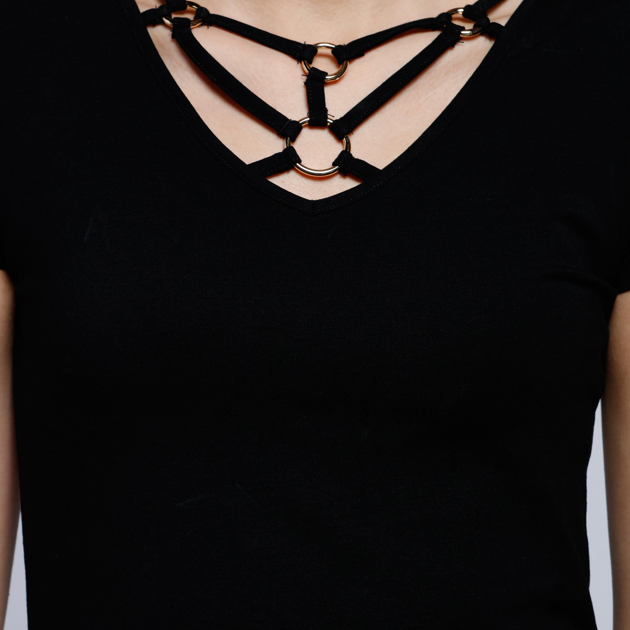 V-Neck T-Shirt With Front Strap Detail and Short Sleeves-women-clothing-tshirts-image-4
