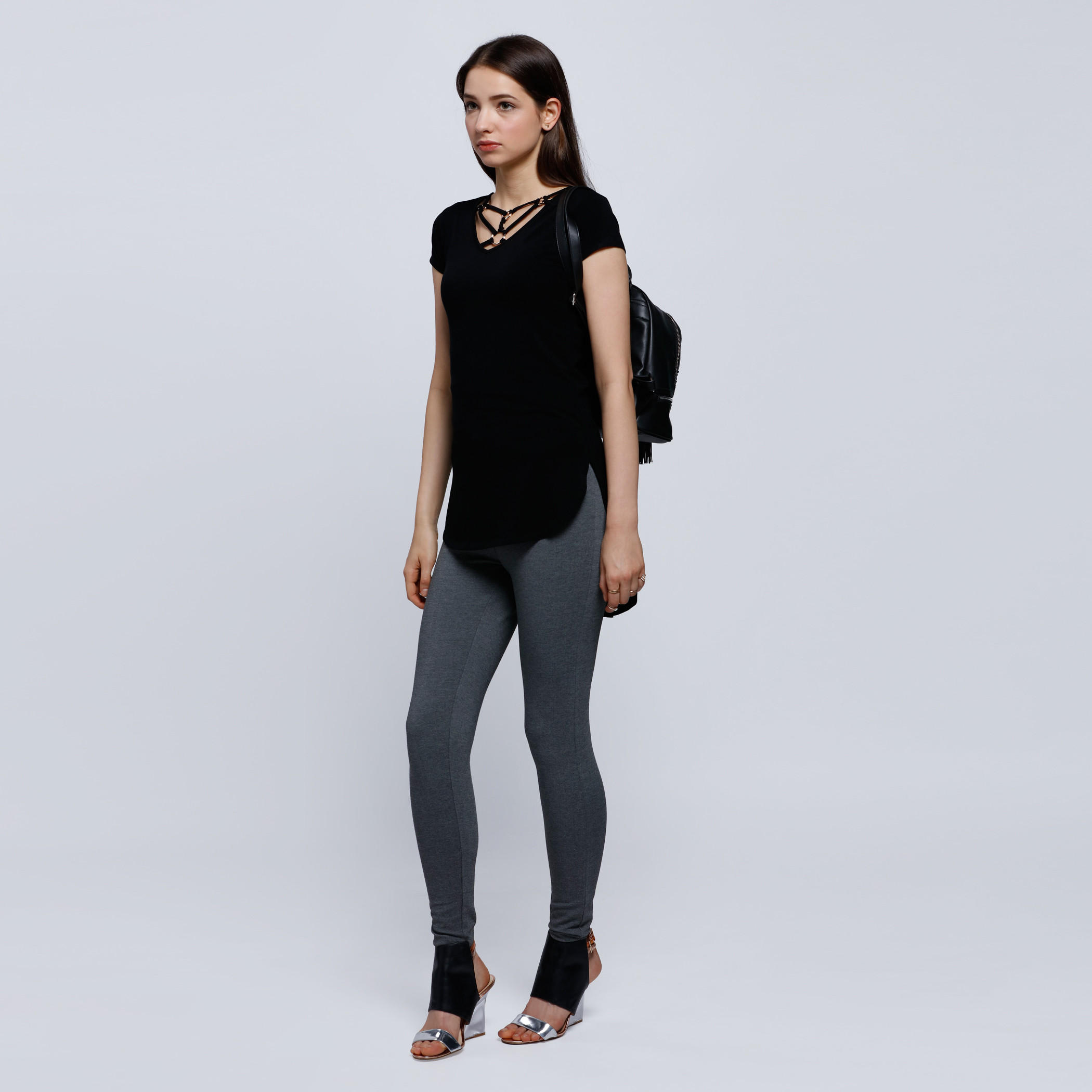 V-Neck T-Shirt With Front Strap Detail and Short Sleeves-women-clothing-tshirts-image-5