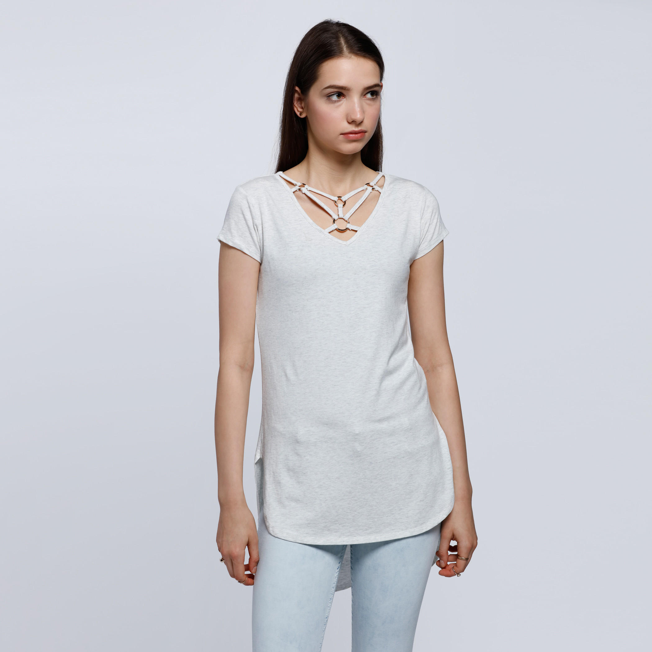 V-Neck T-Shirt With Front Strap Detail and Short Sleeves-women-clothing-tshirts-image-6