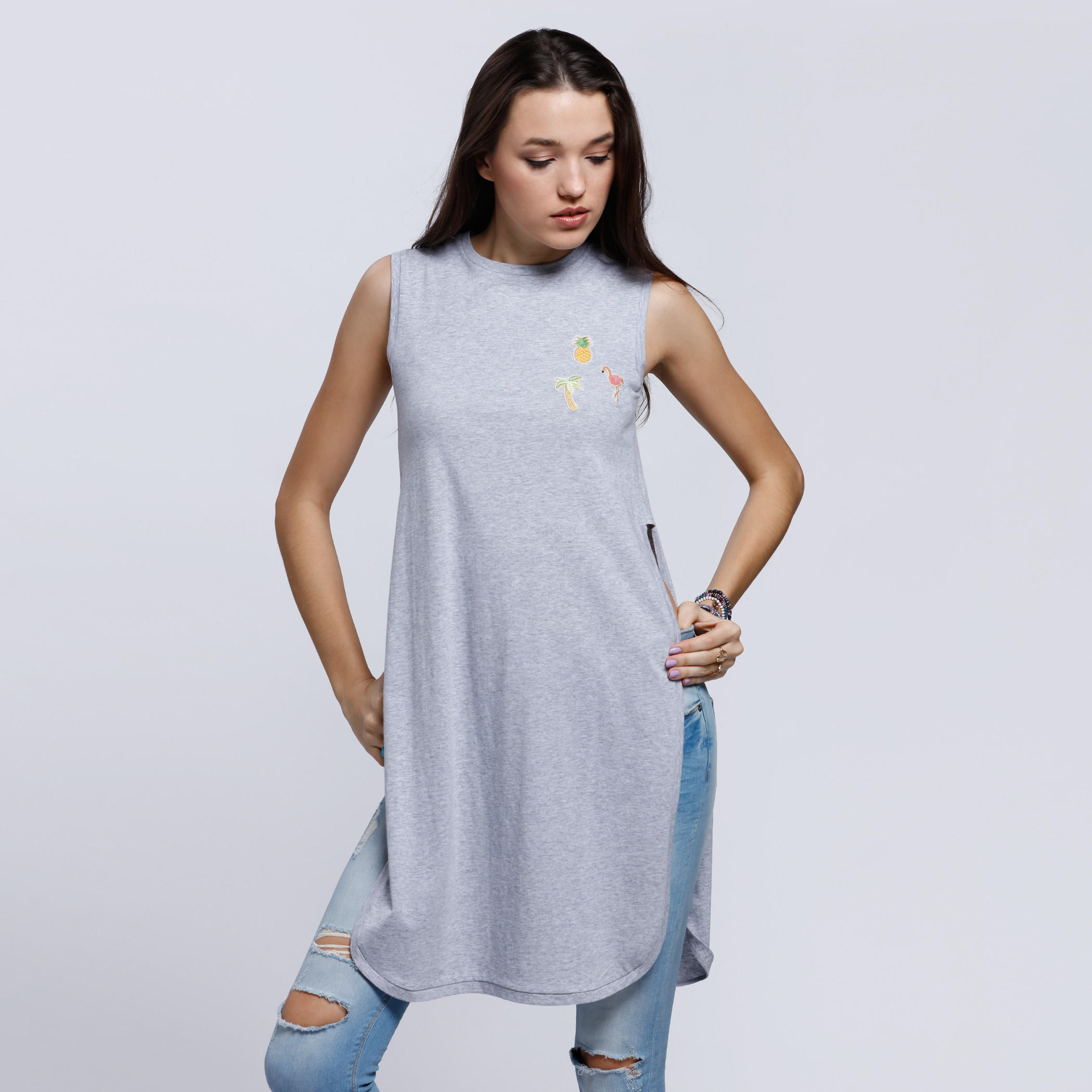 Longline Sleeveless T-Shirt with Crew Neck and Slits-women-clothing-shirtsandblouses-blouses-image-1