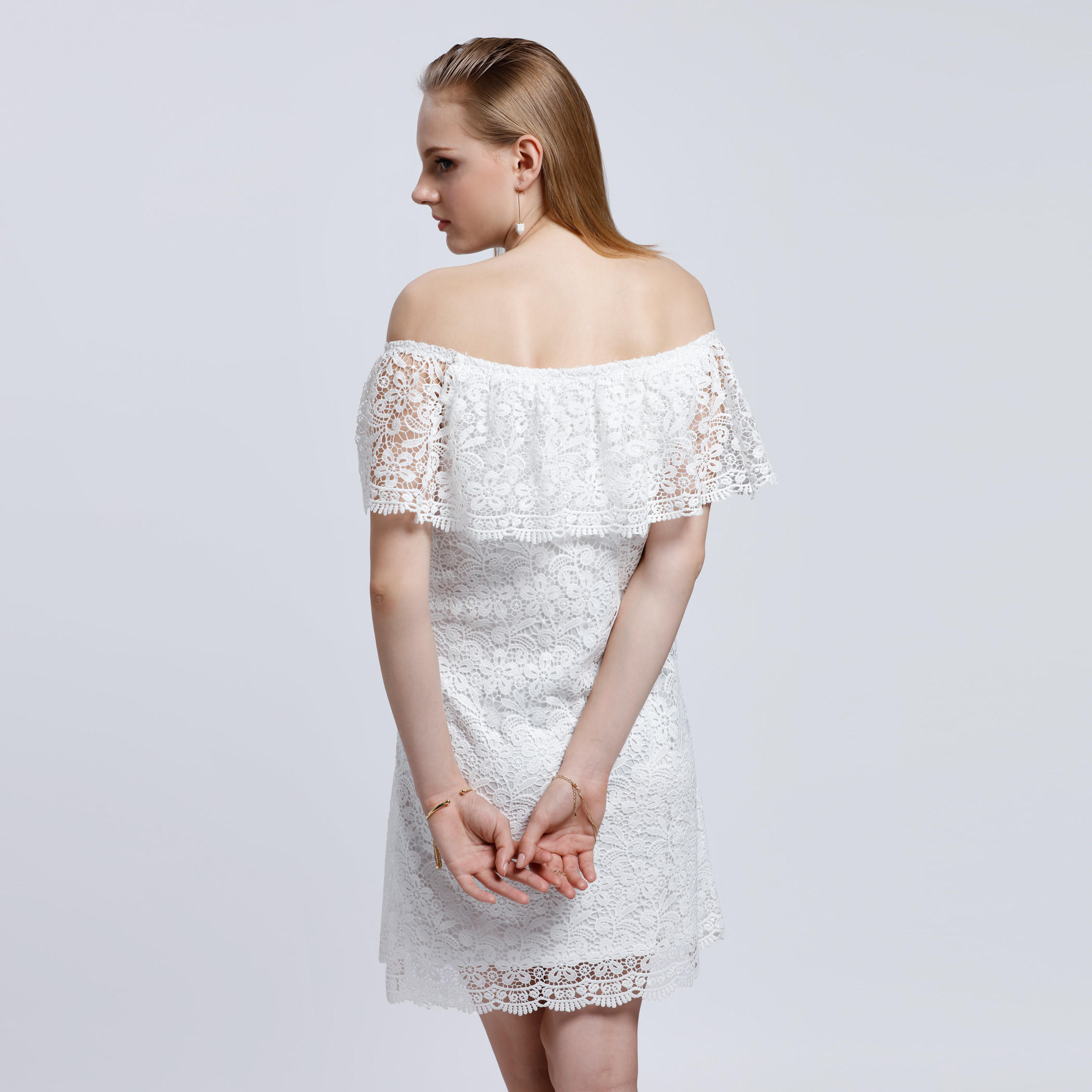 Off Shoulder Dress with Lace Detail -women-clothing-dresses-image-2