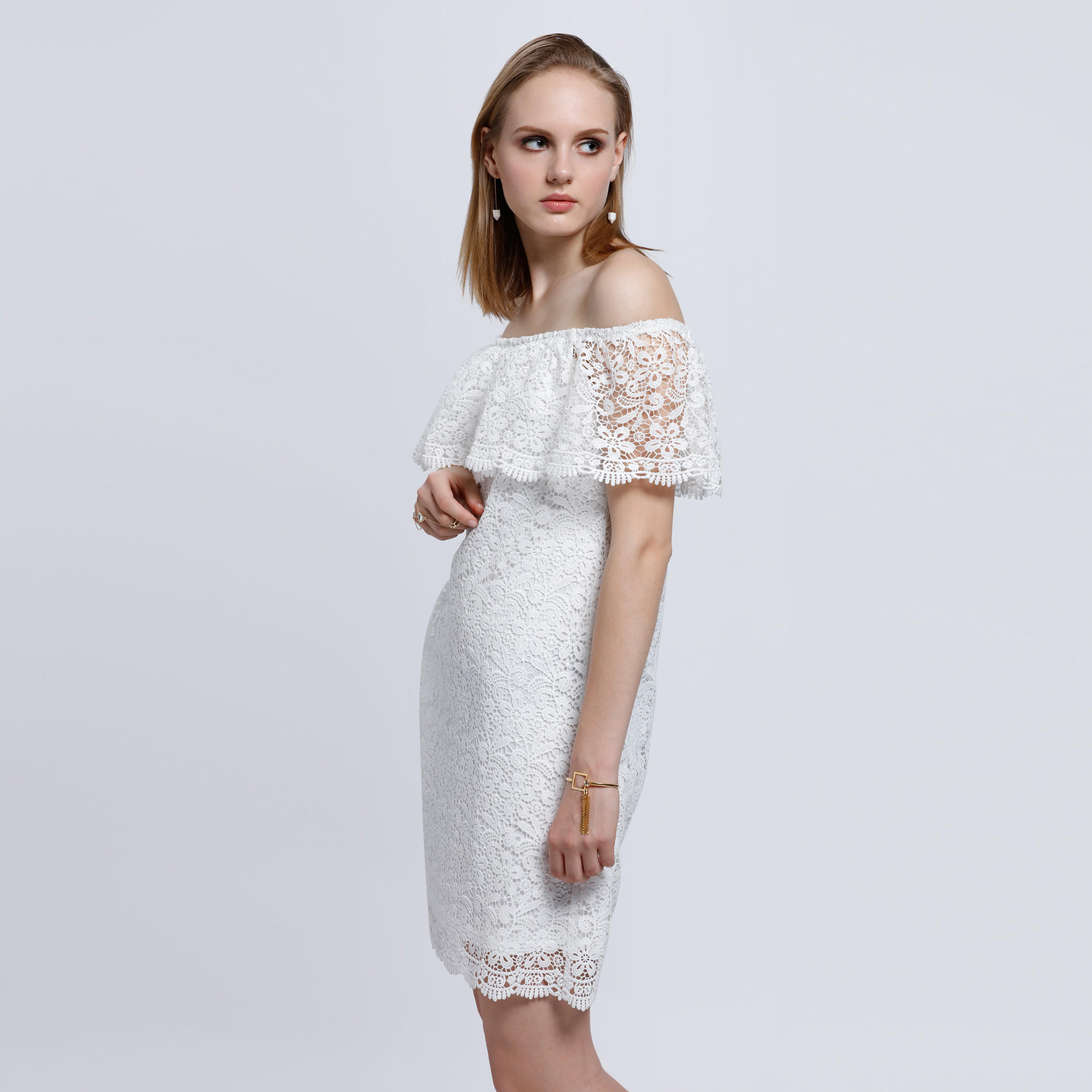 Off Shoulder Dress with Lace Detail -women-clothing-dresses-image-3
