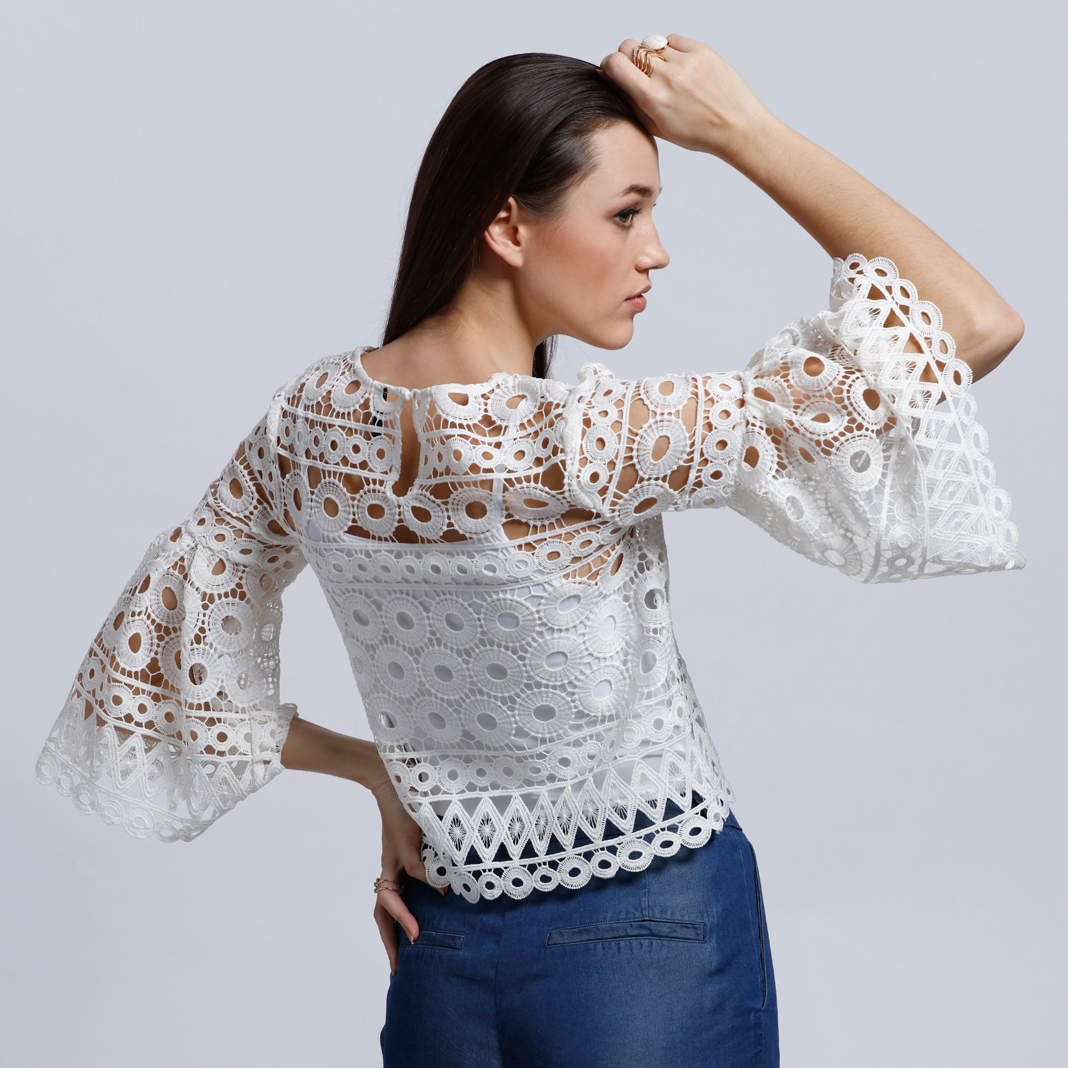 Lace Top with Boat Neck and Flared Sleeves-women-clothing-shirtsandblouses-blouses-image-2