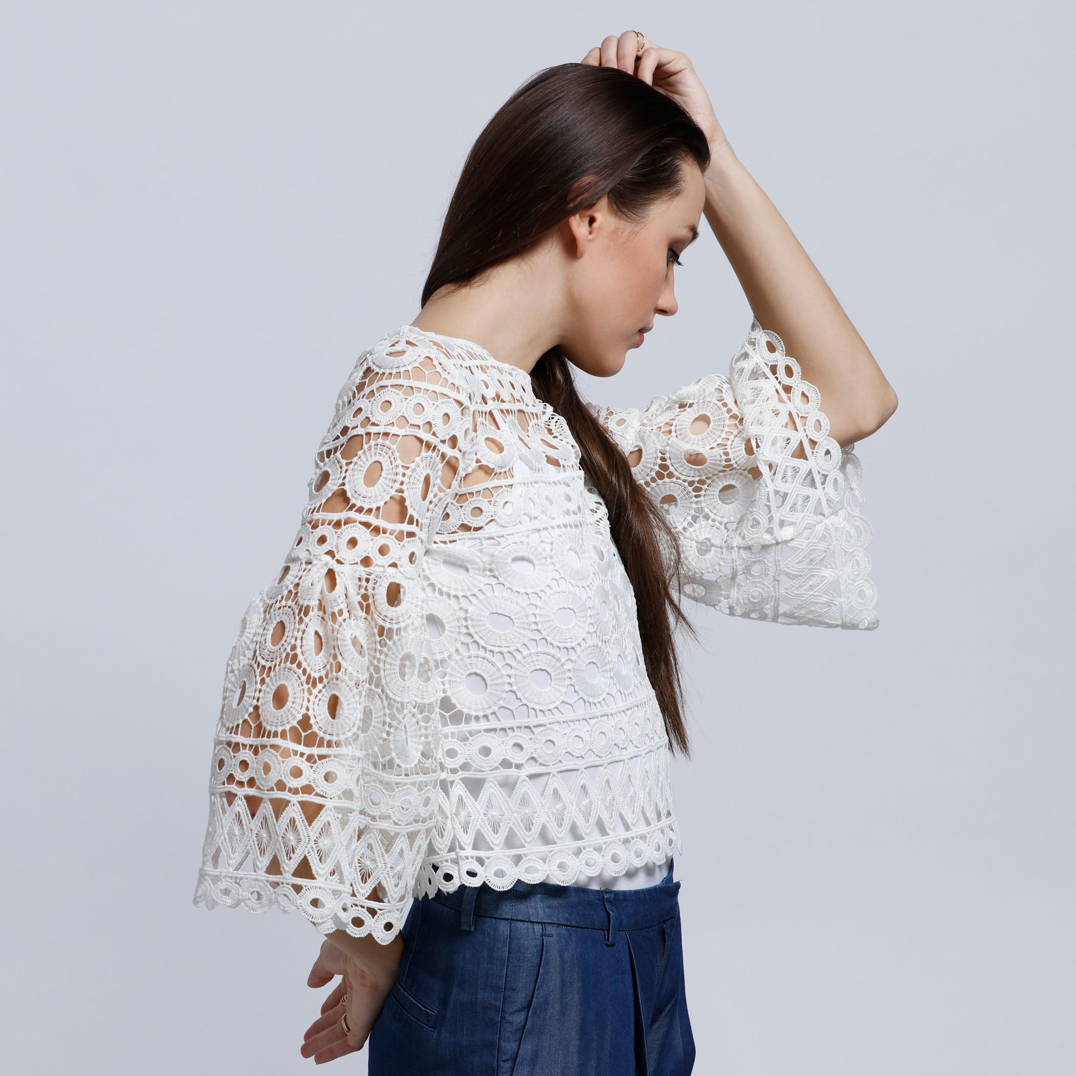 Lace Top with Boat Neck and Flared Sleeves-women-clothing-shirtsandblouses-blouses-image-3