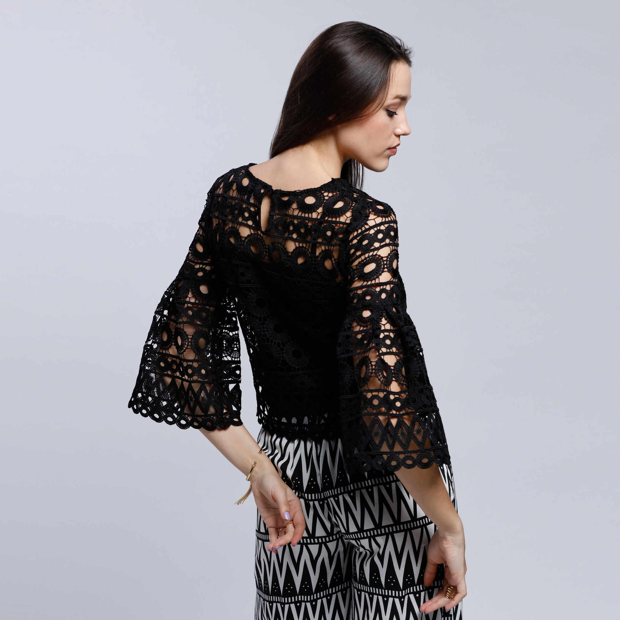 Lace Top with Round Neck and Flared Sleeves-women-clothing-shirtsandblouses-blouses-image-2