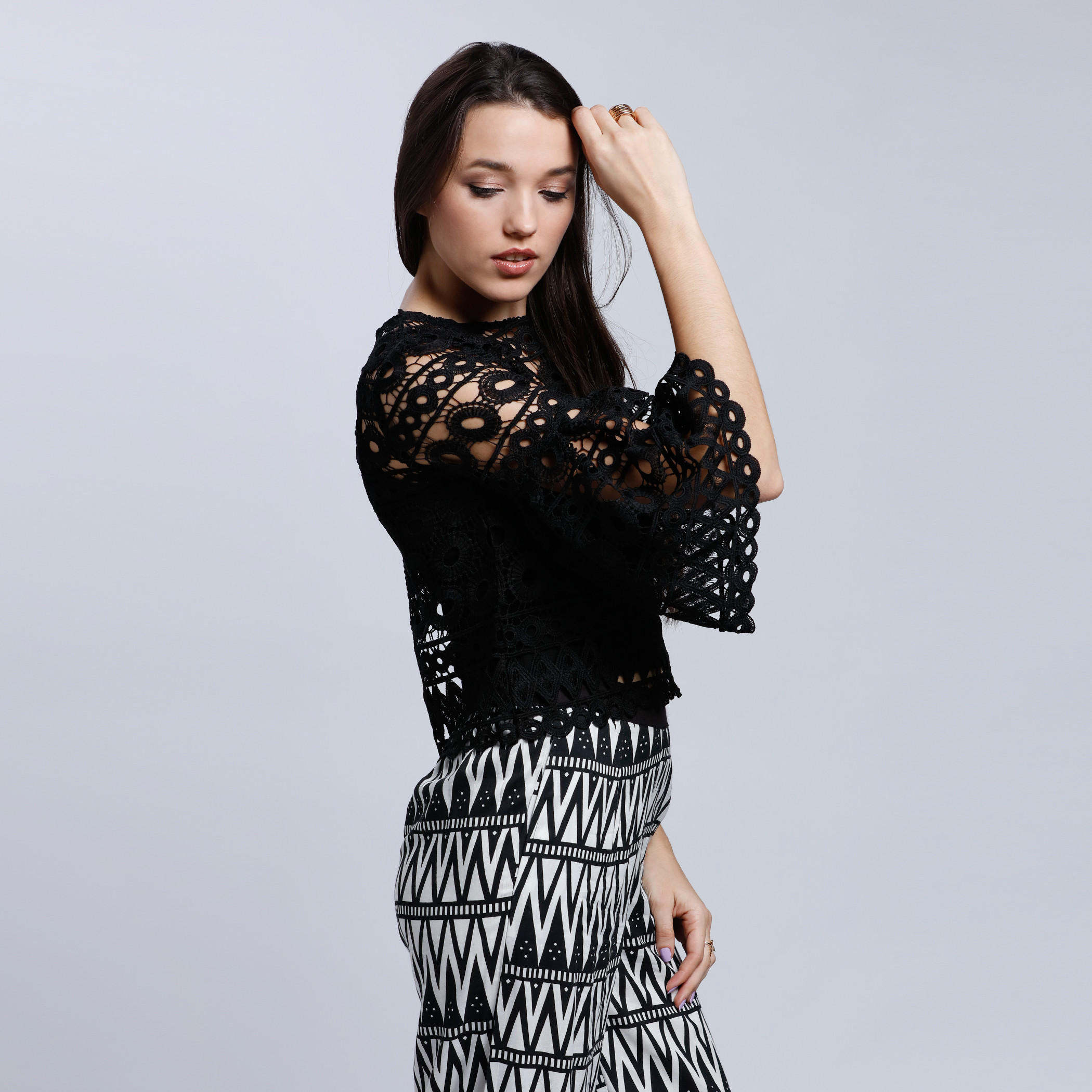 Lace Top with Round Neck and Flared Sleeves-women-clothing-shirtsandblouses-blouses-image-3