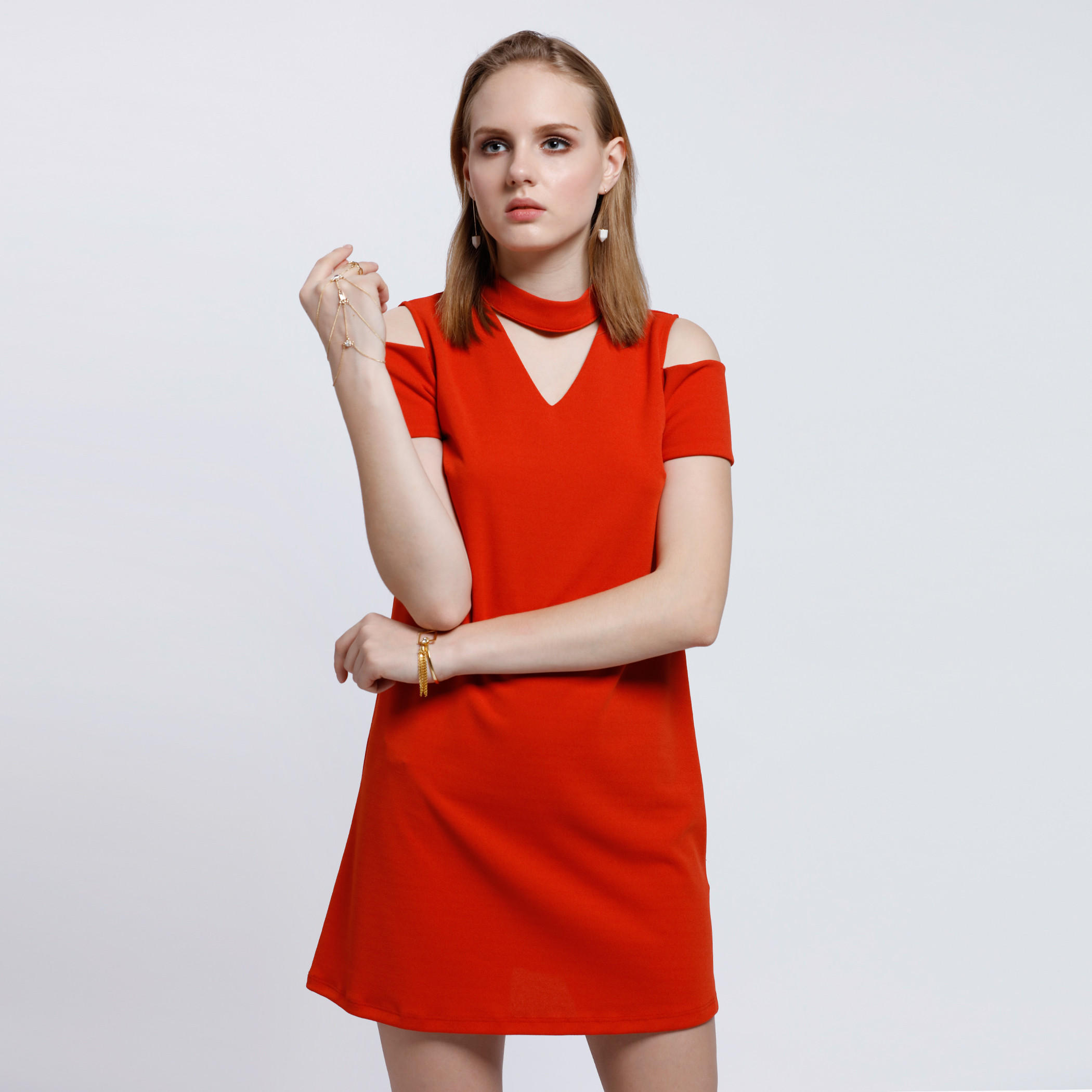 Cold Shoulders Dress with Mid Length-women-clothing-dresses-image-1