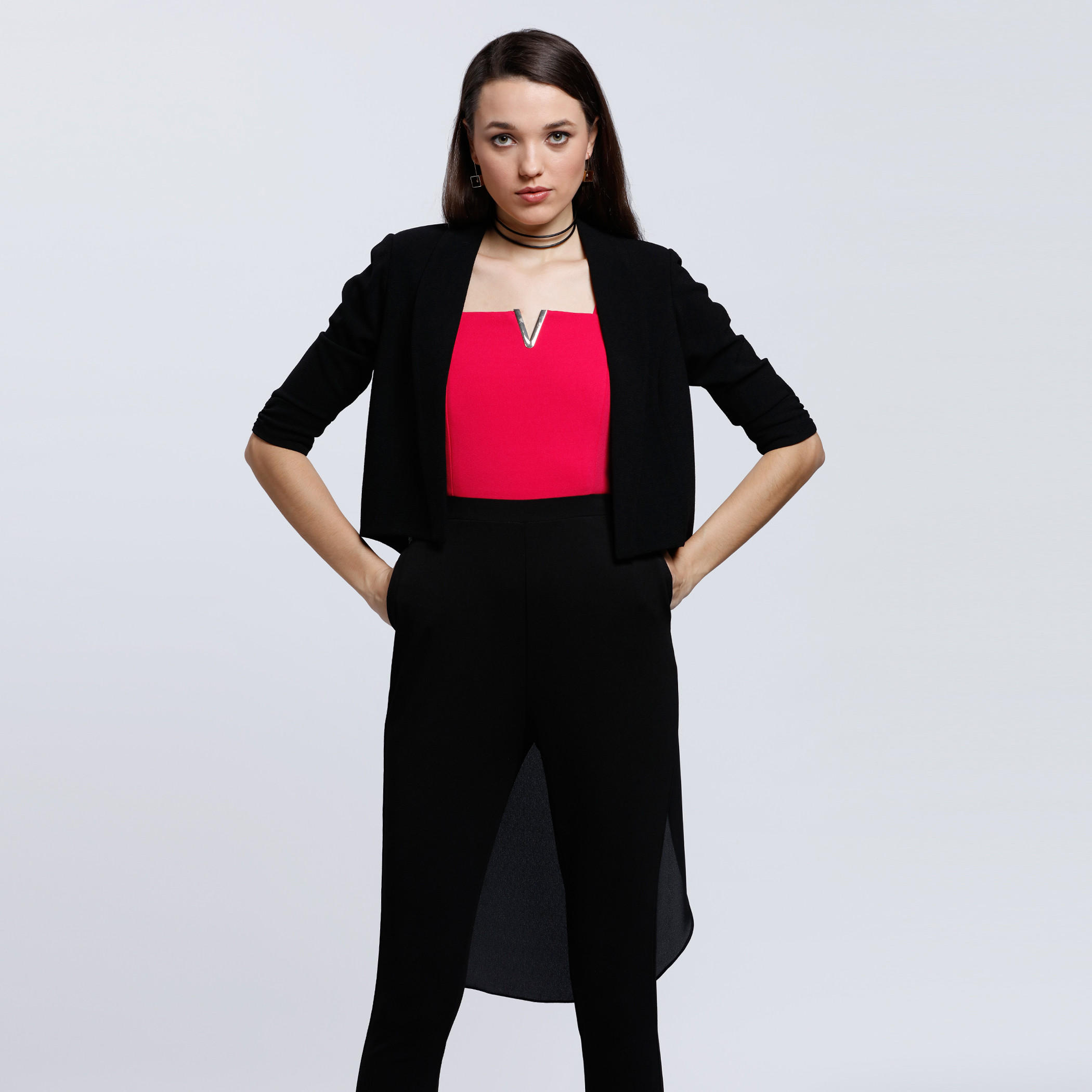 High Low Hem Jacket with 3/4 Sleeves-women-winterwear-coatsandjackets-jackets-image-1