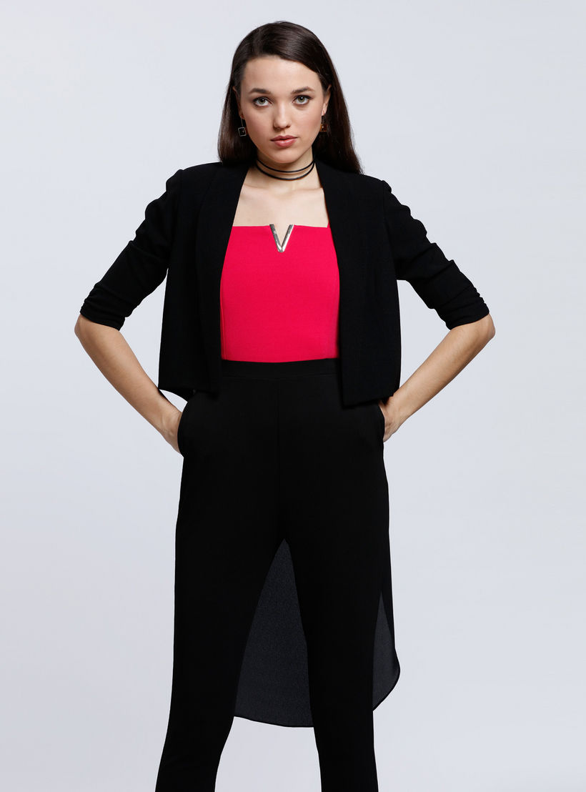 High Low Hem Jacket with 3/4 Sleeves-women-winterwear-coatsandjackets-jackets-image-1