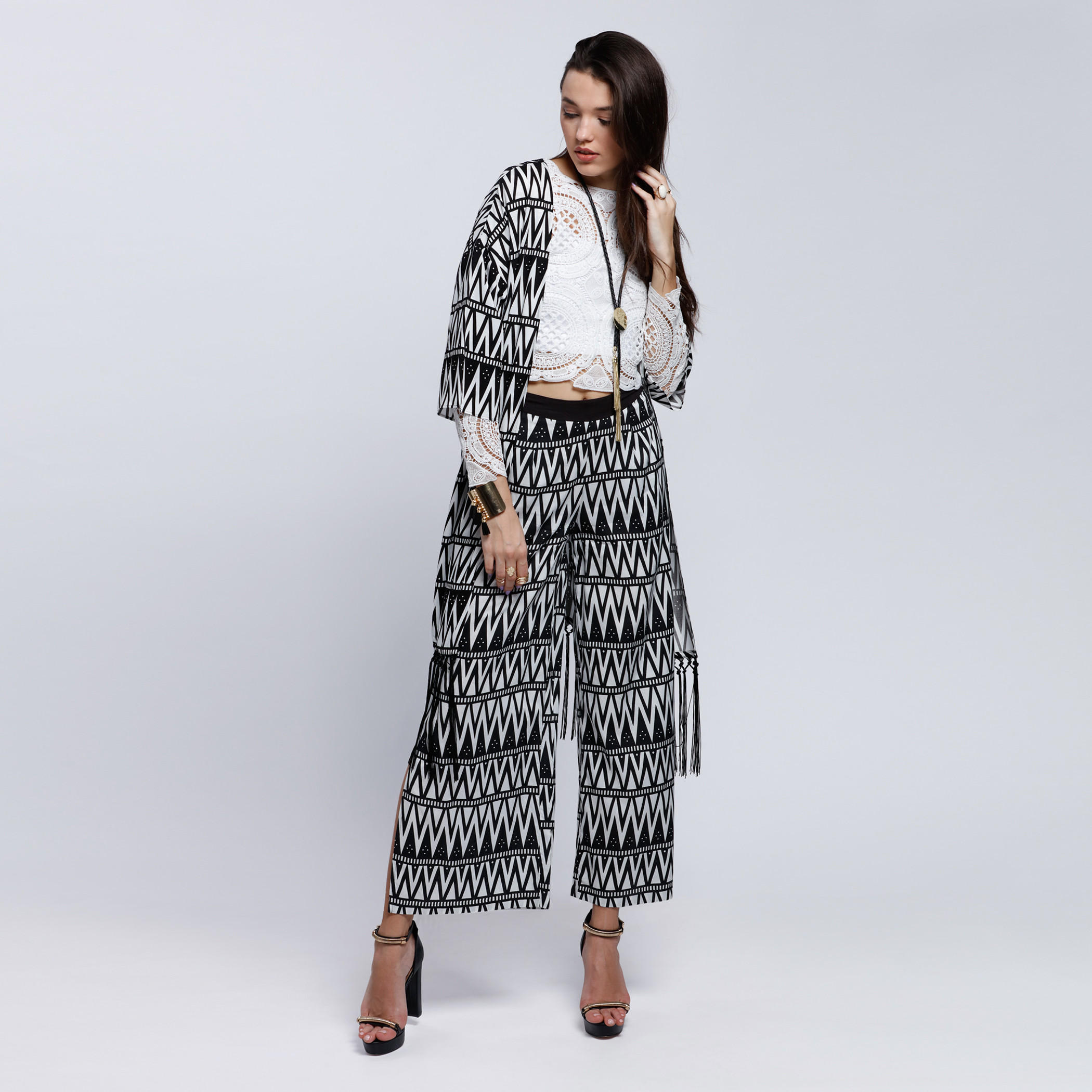 Printed Shrug with 3/4 Sleeves and Tassels-women-winterwear-cardigansandjumpers-cardigans-image-1