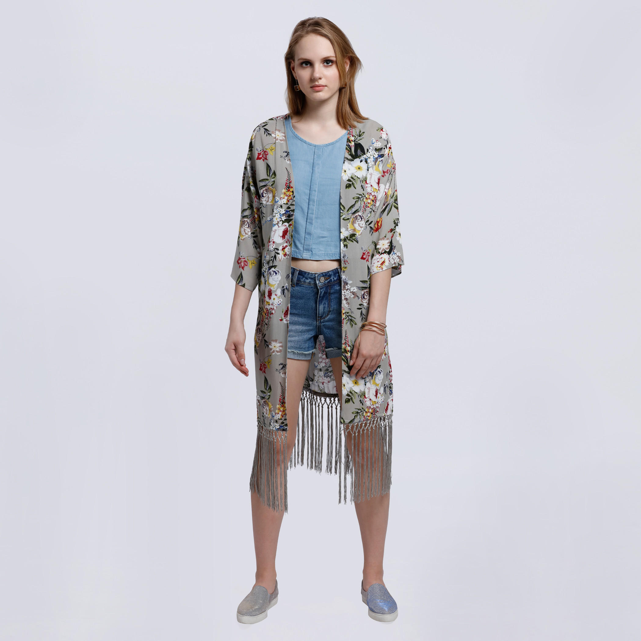Printed Shrug with 3/4 Sleeves and Tassels-women-winterwear-cardigansandjumpers-cardigans-image-1