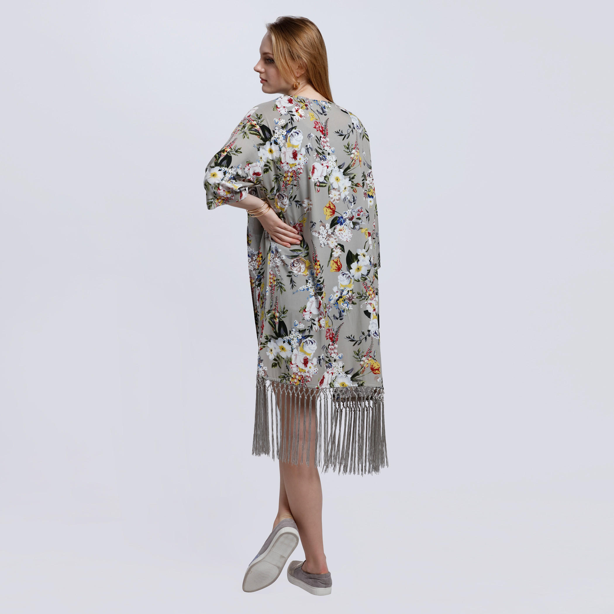 Printed Shrug with 3/4 Sleeves and Tassels-women-winterwear-cardigansandjumpers-cardigans-image-2