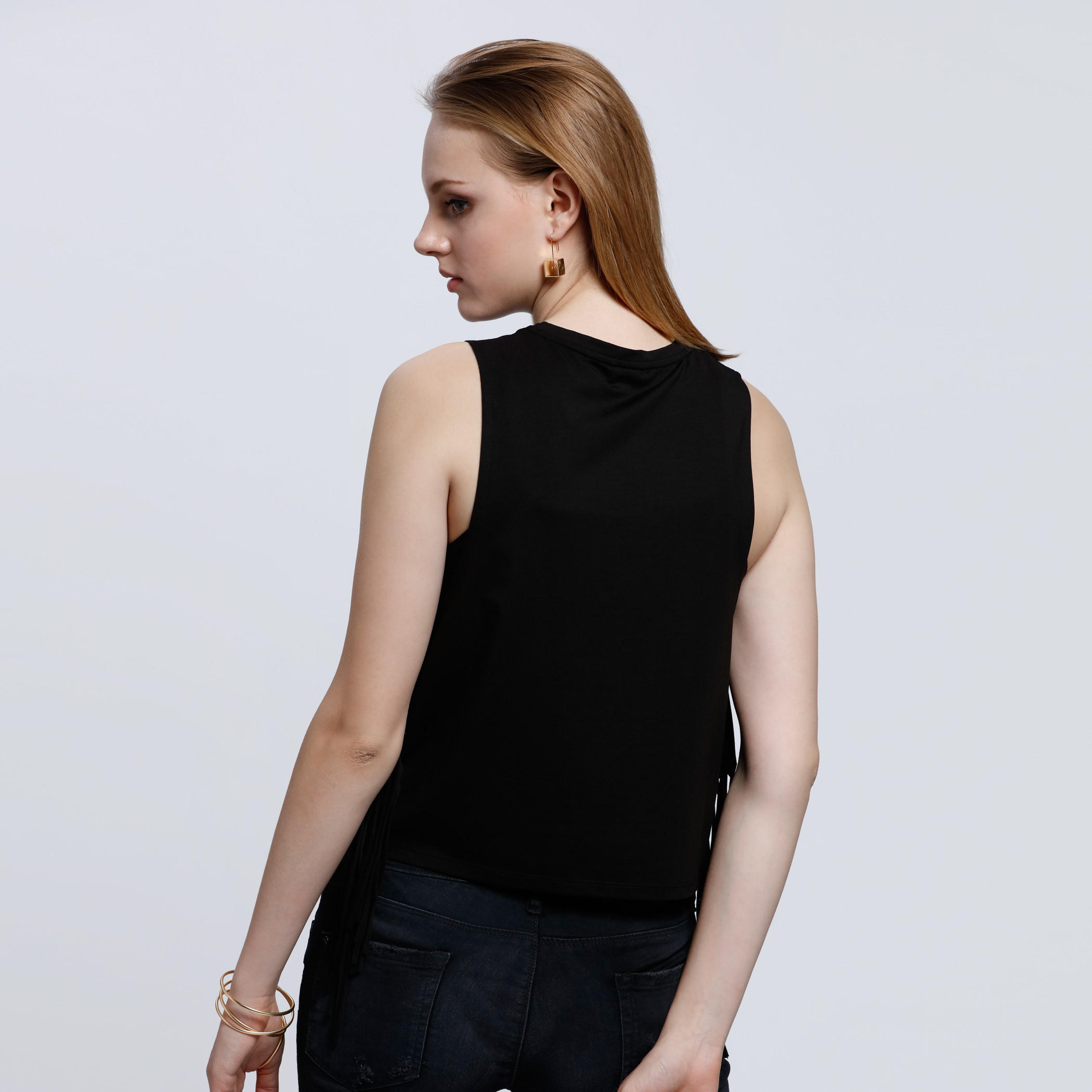 Graphic Print Sleeveless Tank Top with Tassels-women-clothing-tshirts-image-2