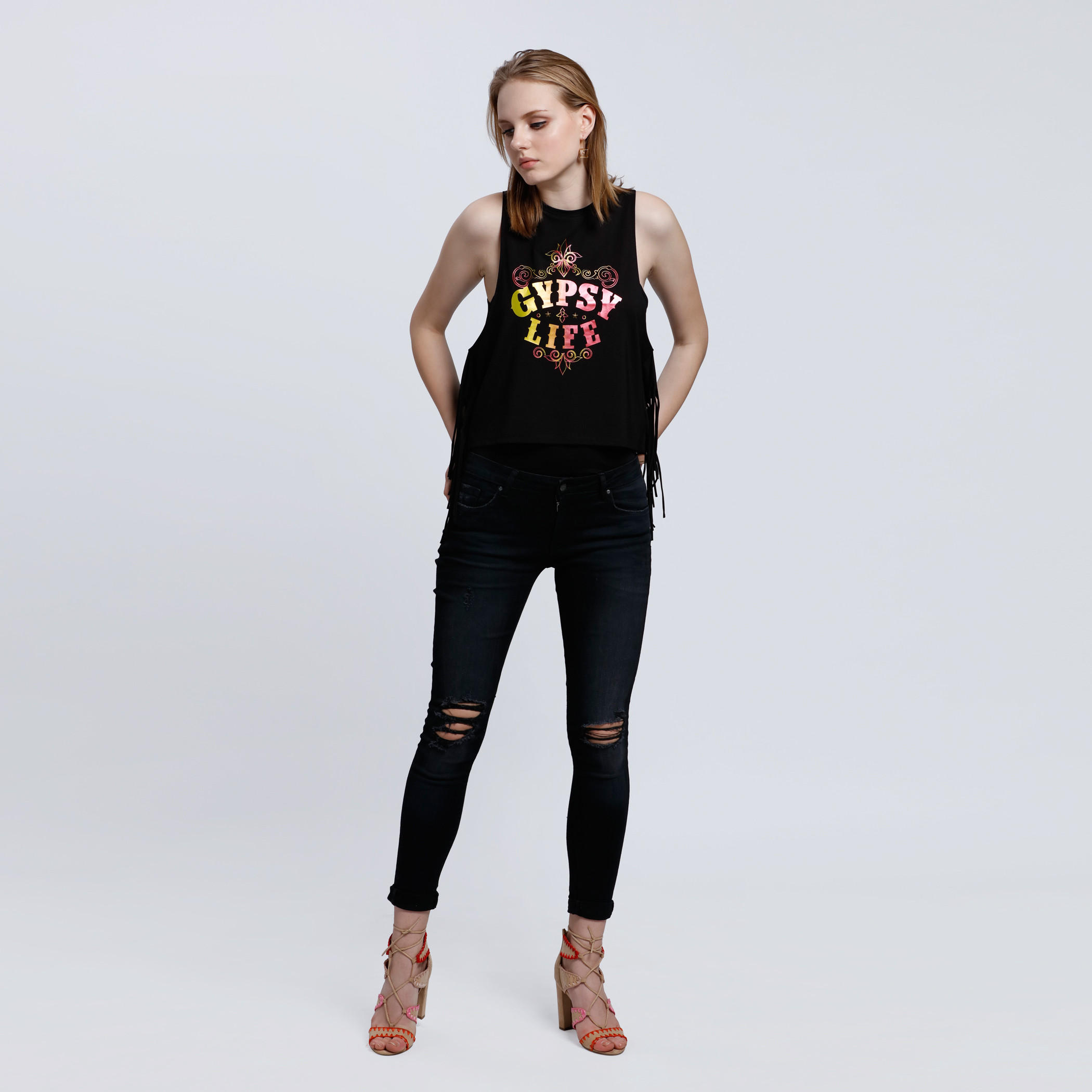 Graphic Print Sleeveless Tank Top with Tassels-women-clothing-tshirts-image-5
