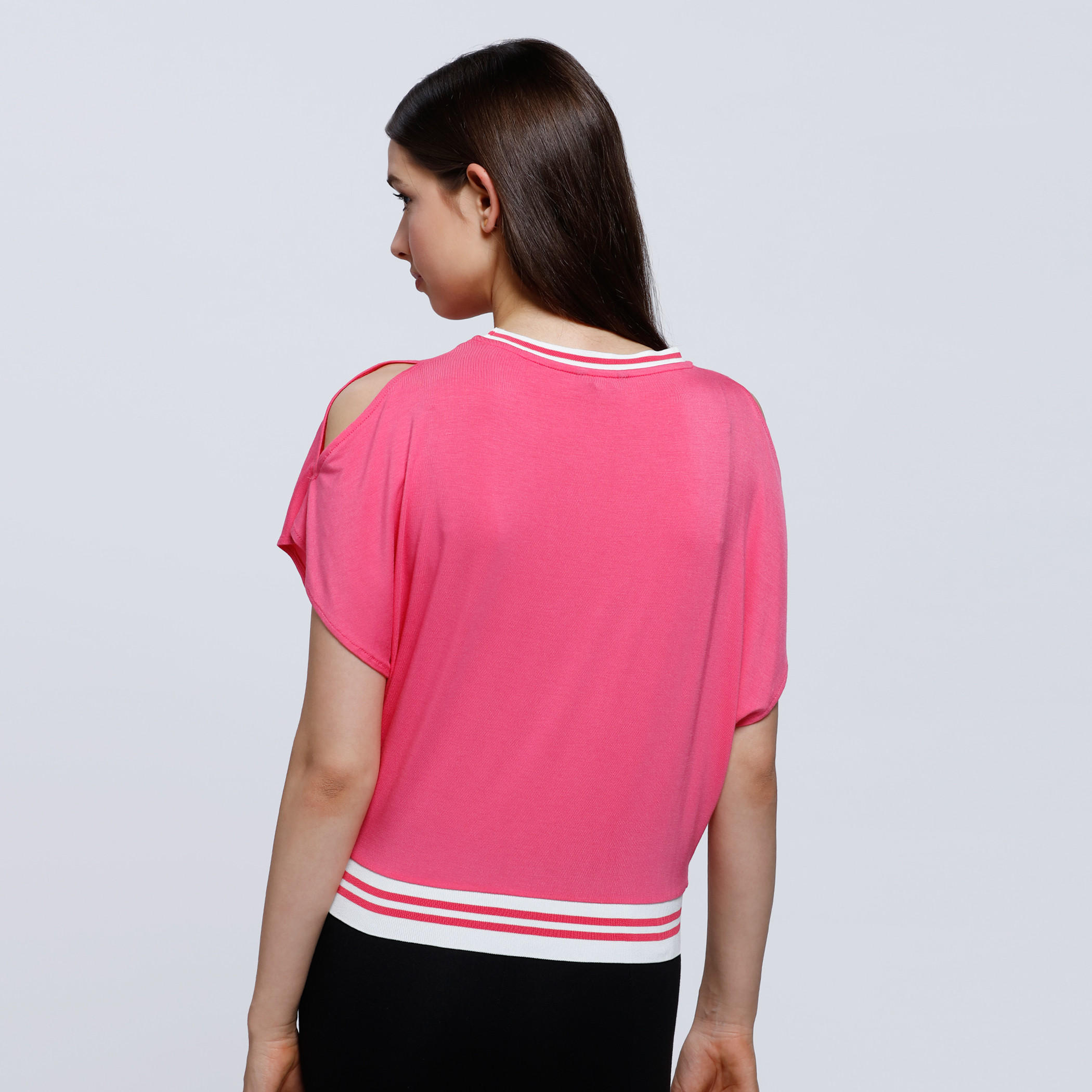 Printed T-Shirt with Round Neck and Cold Shoulders-women-clothing-tshirts-image-4