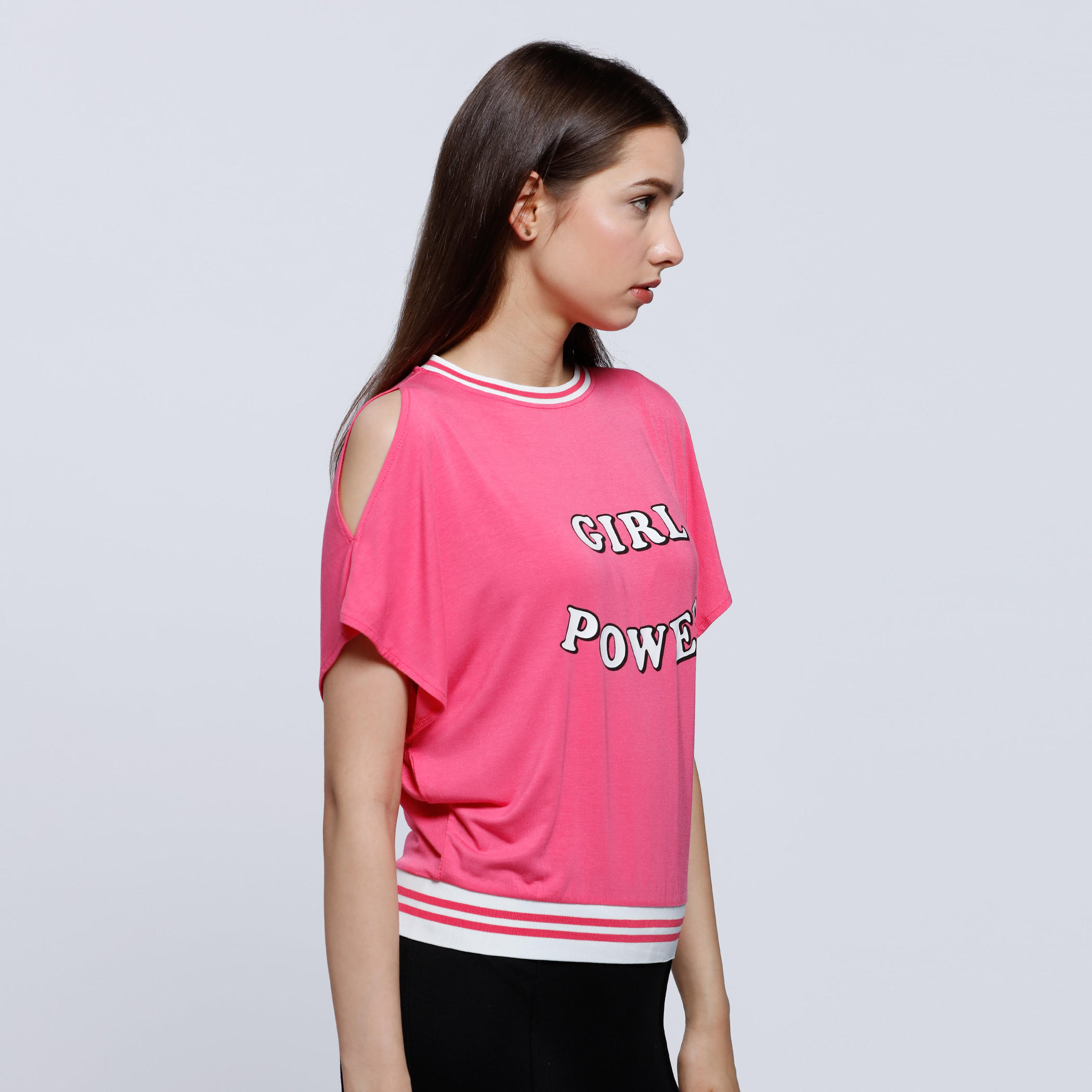 Printed T-Shirt with Round Neck and Cold Shoulders-women-clothing-tshirts-image-3