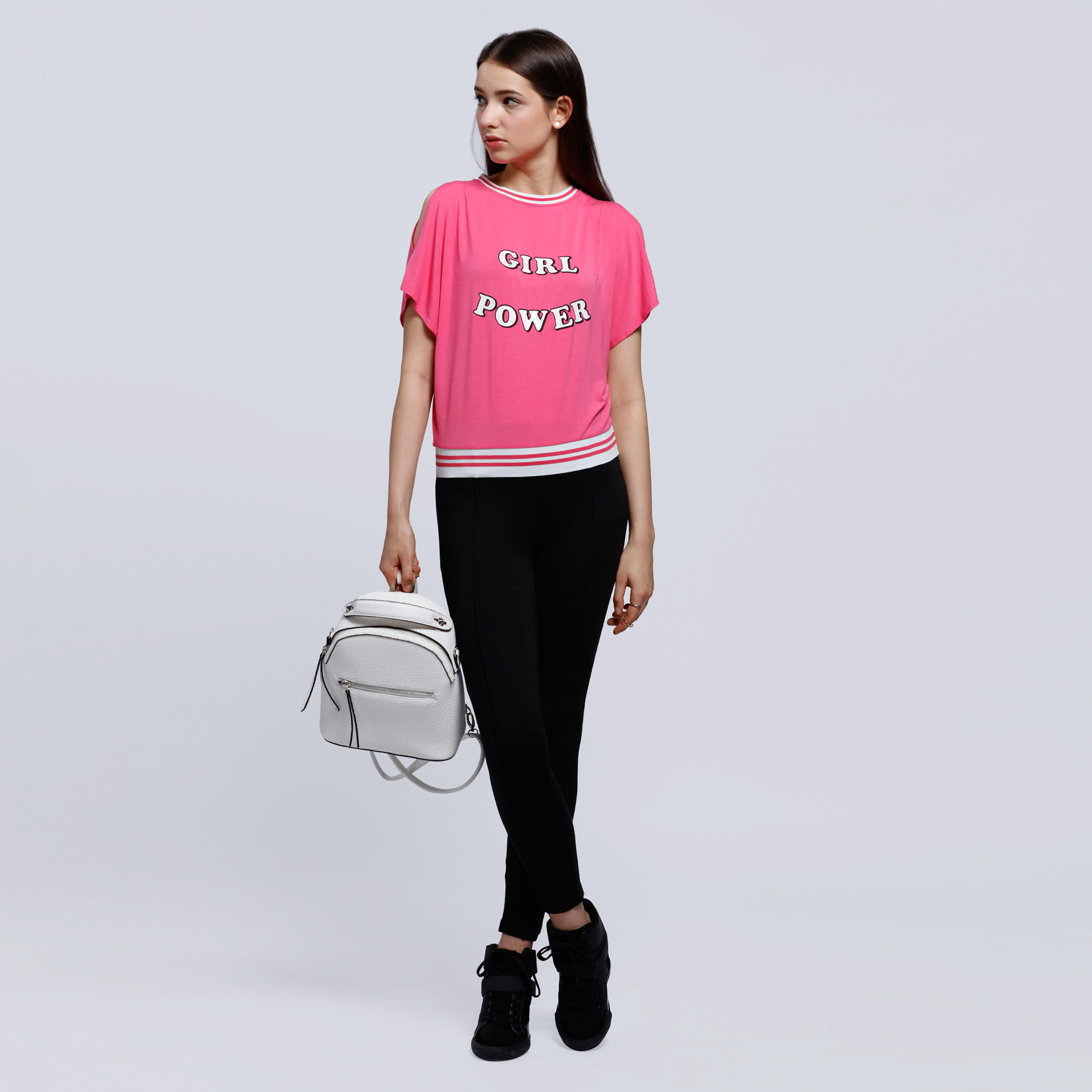 Printed T-Shirt with Round Neck and Cold Shoulders-women-clothing-tshirts-image-1