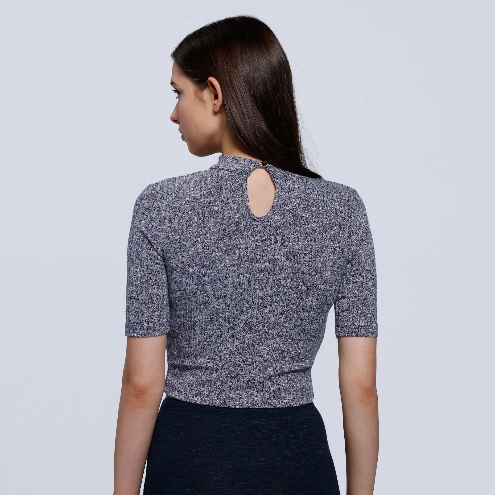 Ribbed Top with Choker Neck and Short Sleeves-women-clothing-shirtsandblouses-blouses-image-2