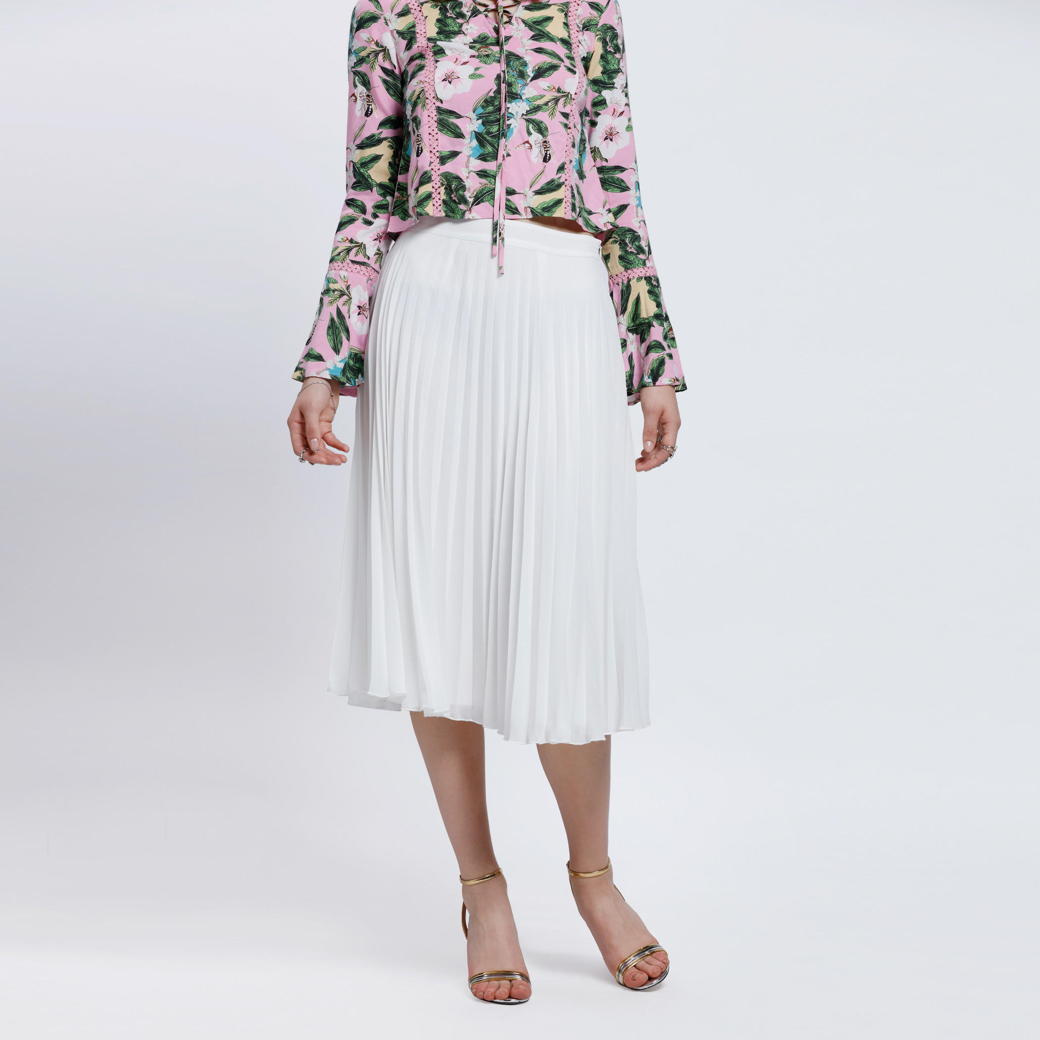 Pleated Flare Skirt with Elasticised Waistband-women-clothing-bottoms-skirts-image-1