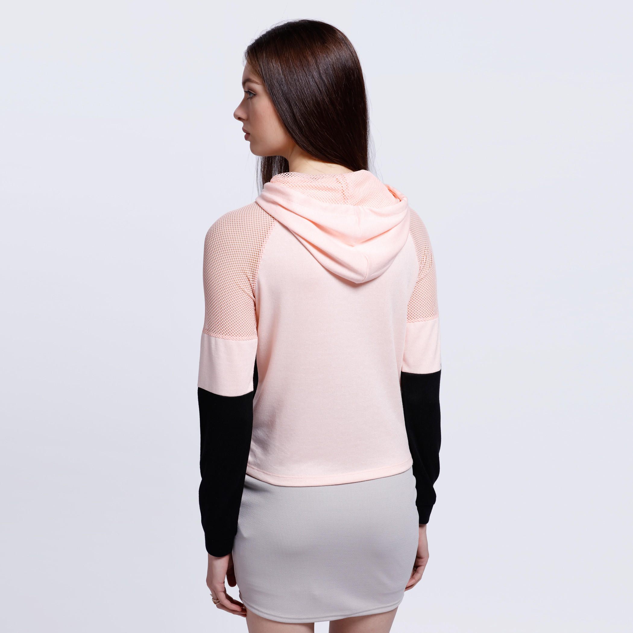 Printed Mesh Shoulder T-Shirt with Long Sleeves and Hood-women-clothing-tshirts-image-2