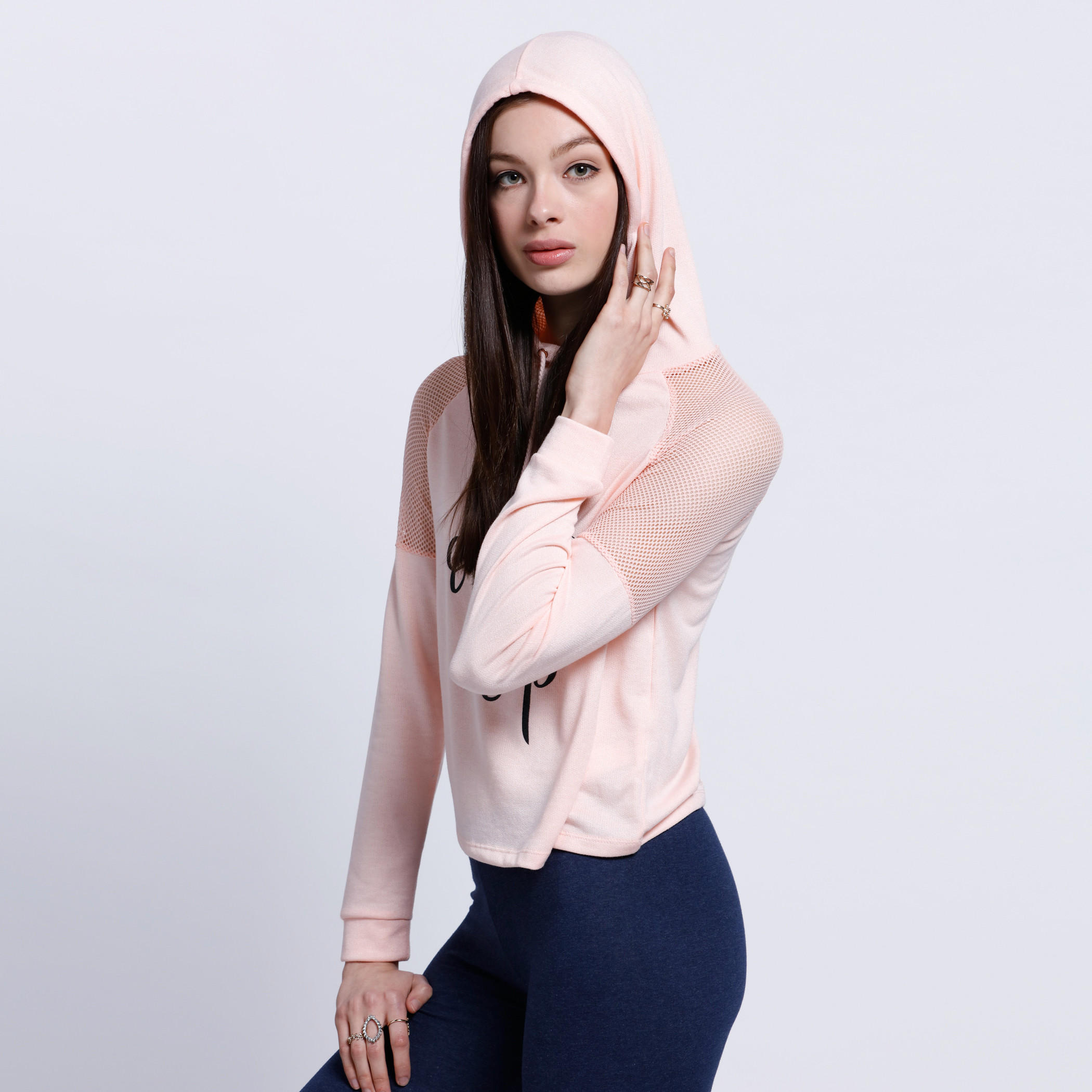 Printed Mesh Shoulder T-Shirt with Long Sleeves and Hood-women-clothing-shirtsandblouses-blouses-image-3