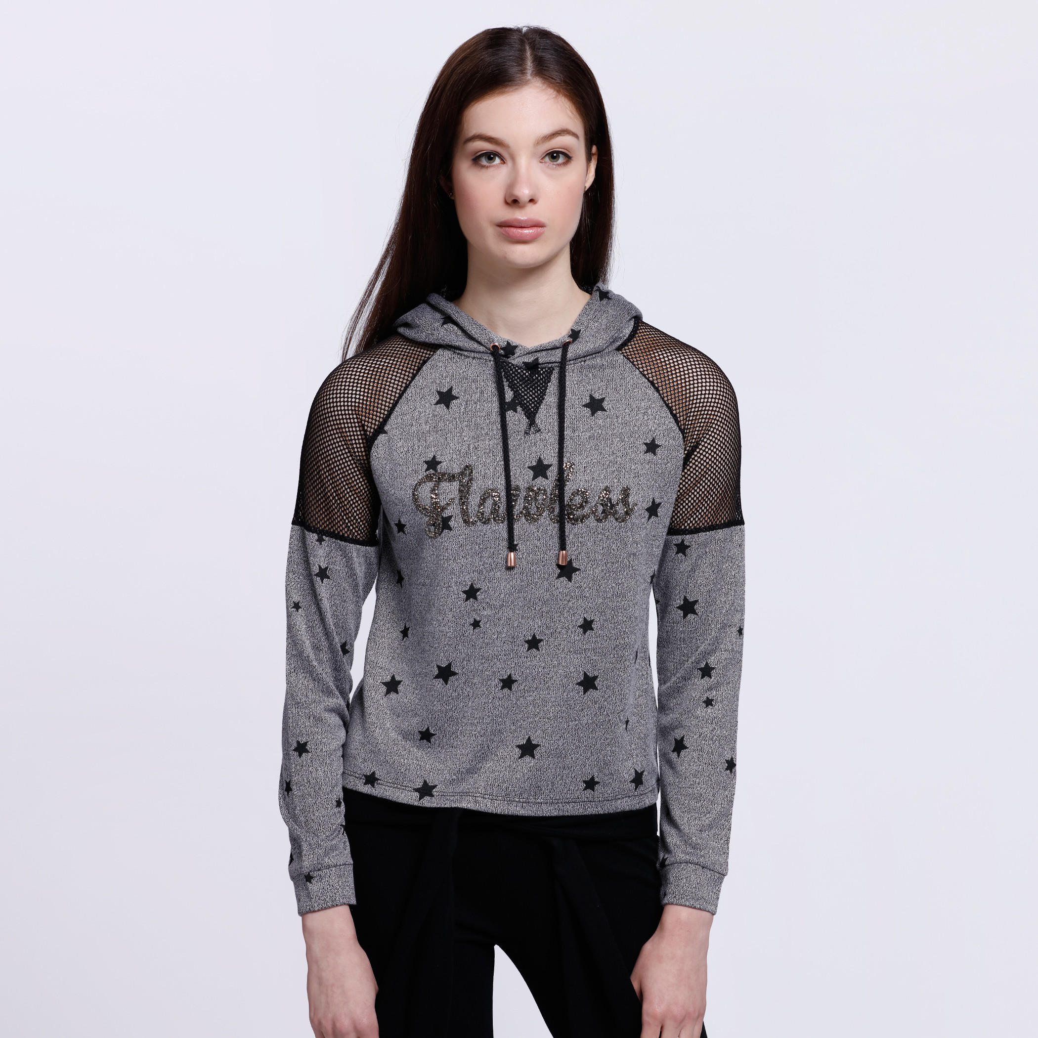 Printed Mesh Shoulder T-Shirt with Long Sleeves and Hood-women-clothing-shirtsandblouses-blouses-image-1