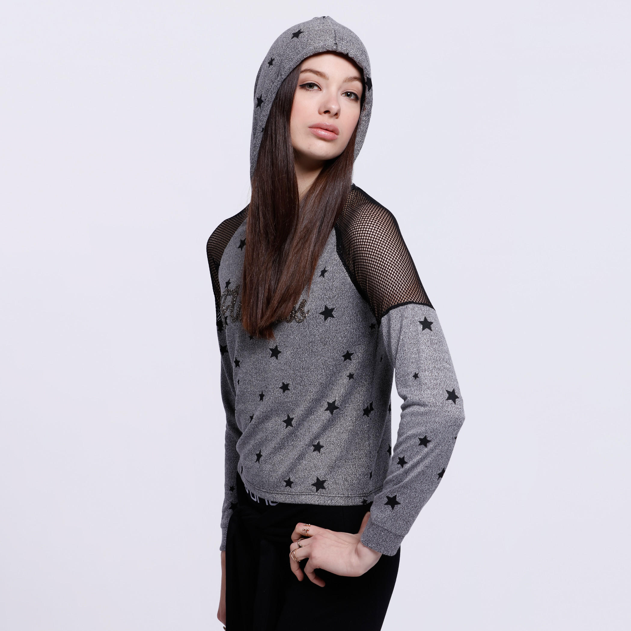 Printed Mesh Shoulder T-Shirt with Long Sleeves and Hood-women-clothing-shirtsandblouses-blouses-image-3