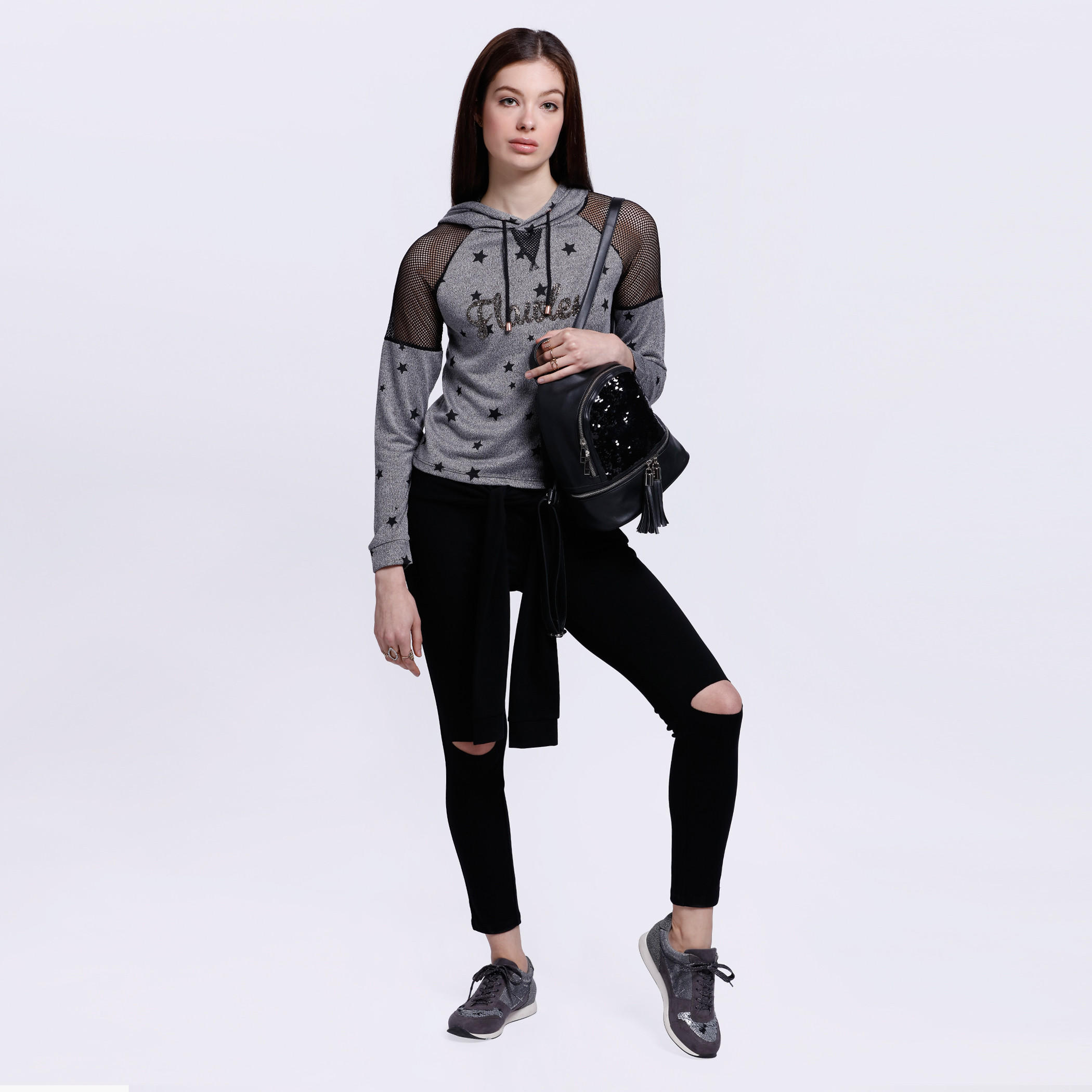 Printed Mesh Shoulder T-Shirt with Long Sleeves and Hood-women-clothing-shirtsandblouses-blouses-image-5