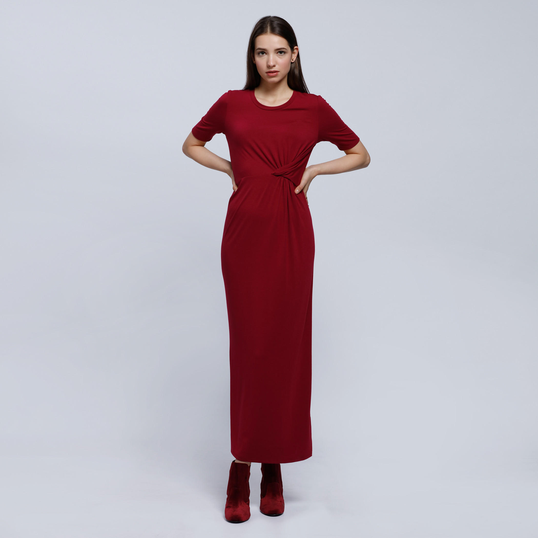 Wrap Front Maxi Dress with Round Neck and Short Sleeves-women-clothing-dresses-image-1