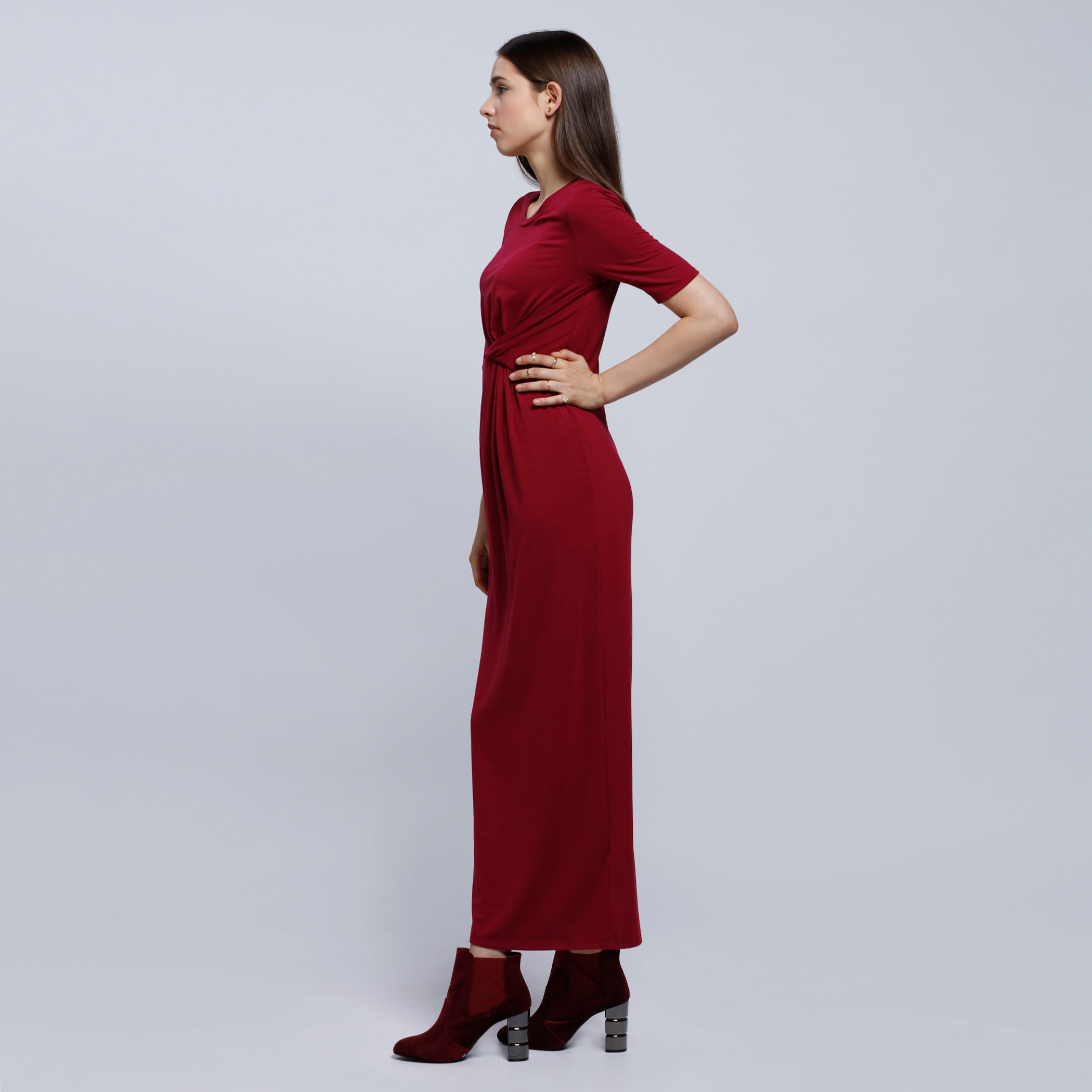 Wrap Front Maxi Dress with Round Neck and Short Sleeves-women-clothing-dresses-image-3
