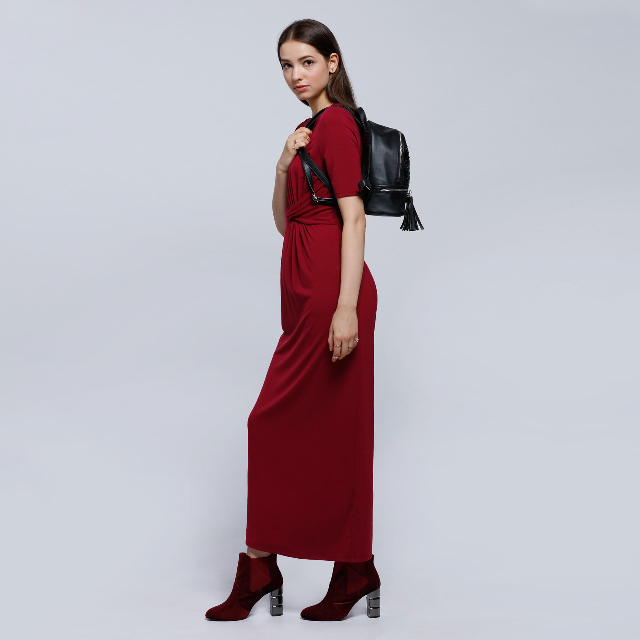 Wrap Front Maxi Dress with Round Neck and Short Sleeves-women-clothing-dresses-image-5