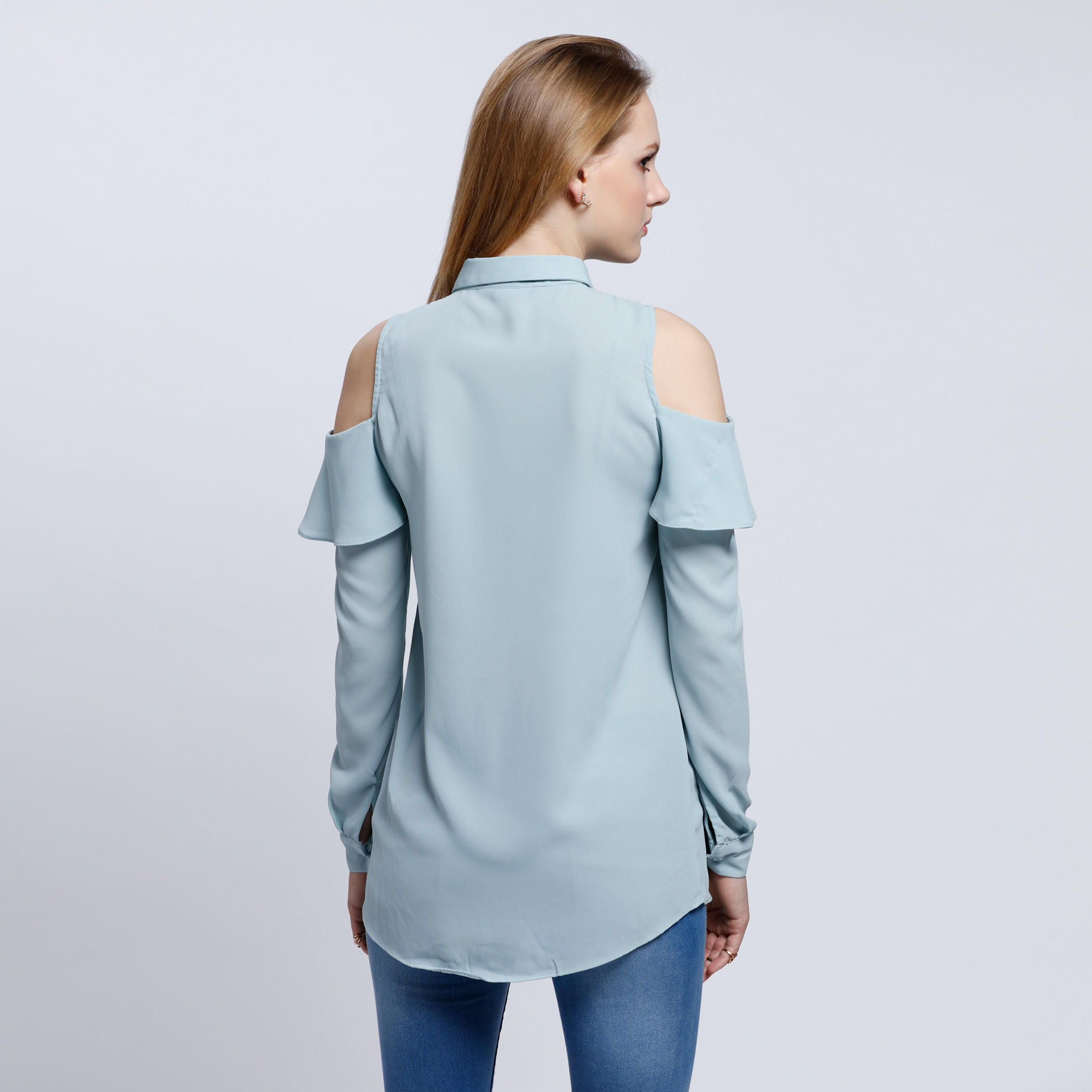 Cold Shoulder Shirt with Button Placket-women-clothing-shirtsandblouses-blouses-image-2