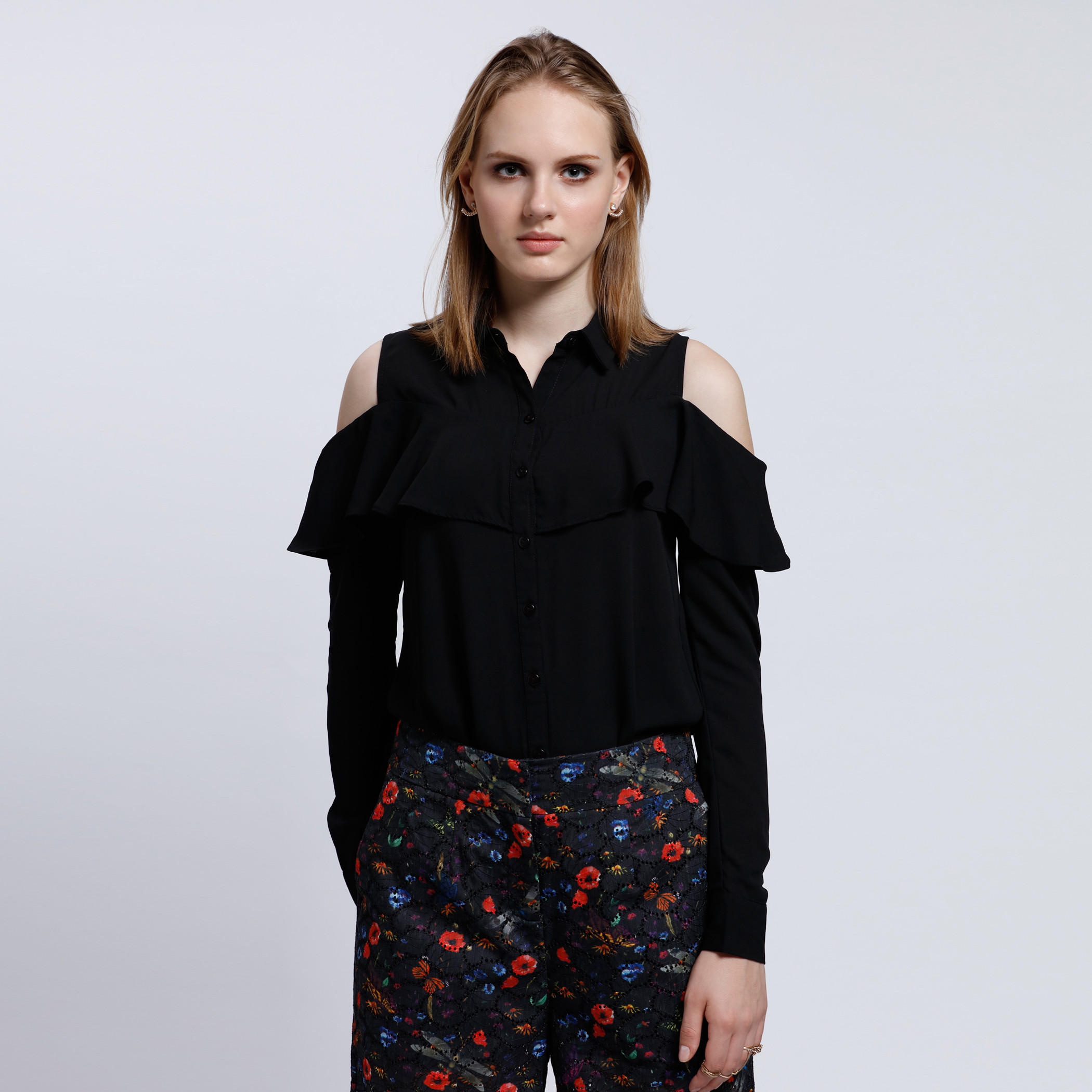 Cold Shoulder Shirt with Button Placket-women-clothing-shirtsandblouses-blouses-image-6