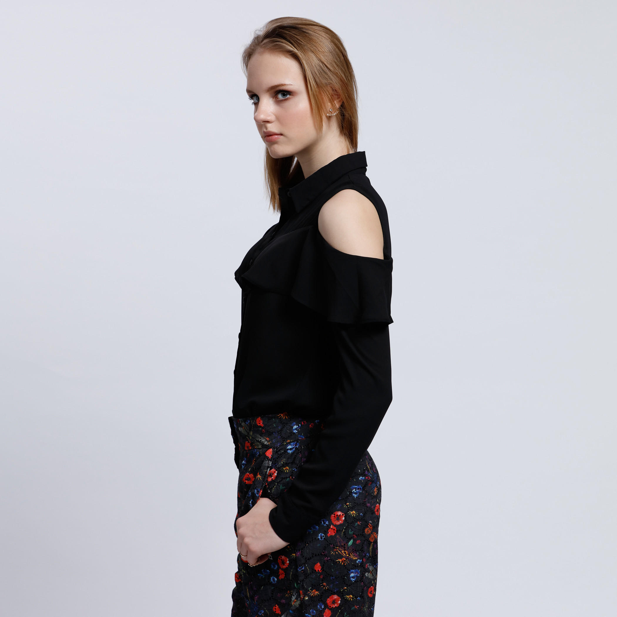 Cold Shoulder Shirt with Button Placket-women-clothing-shirtsandblouses-blouses-image-8